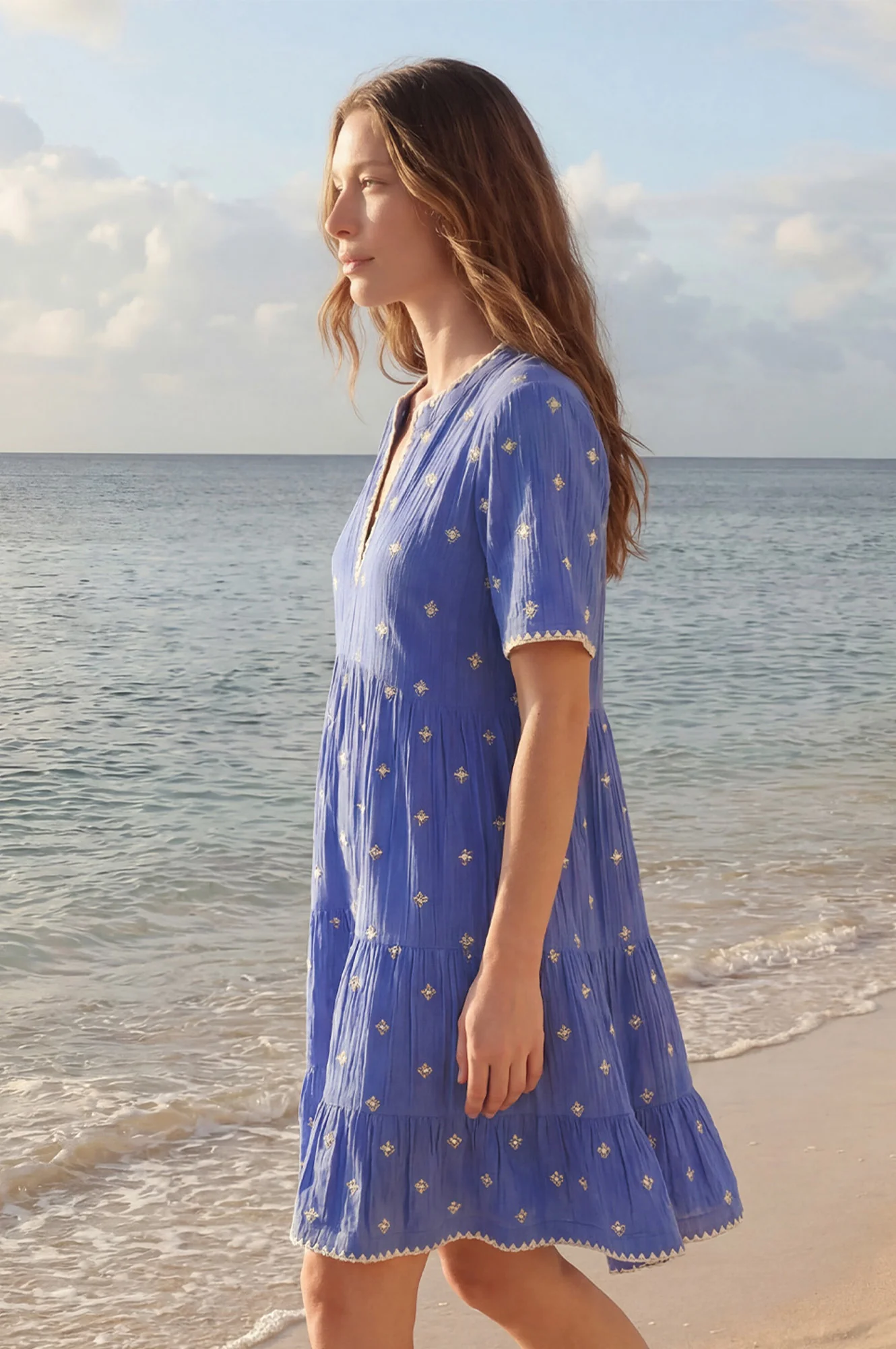 India Embroidered Organic Cotton Dress | Cobalt/White - Image 2