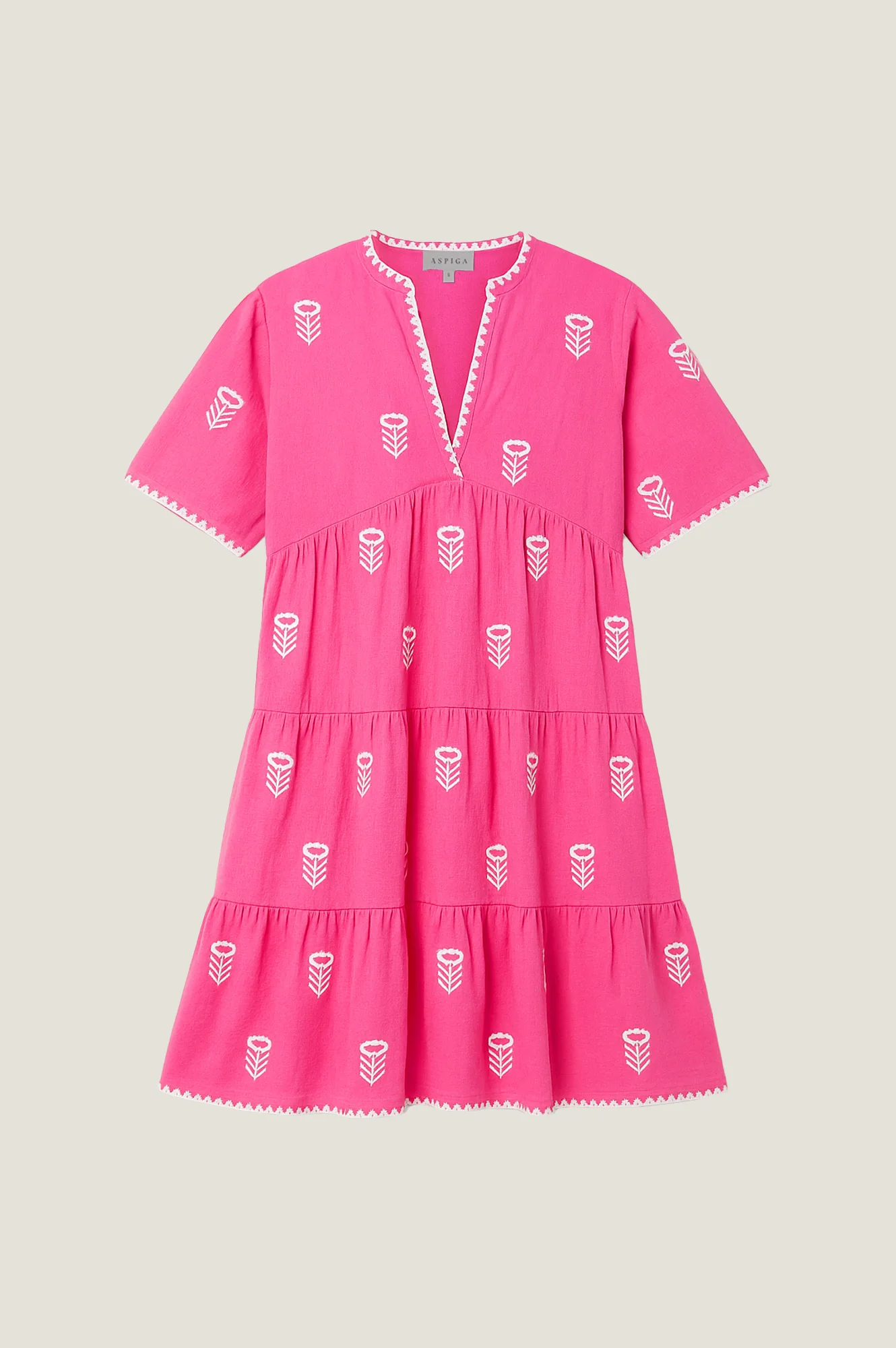 India Embroidered Organic Cotton Dress | Strawberry Pink/White - Image 6