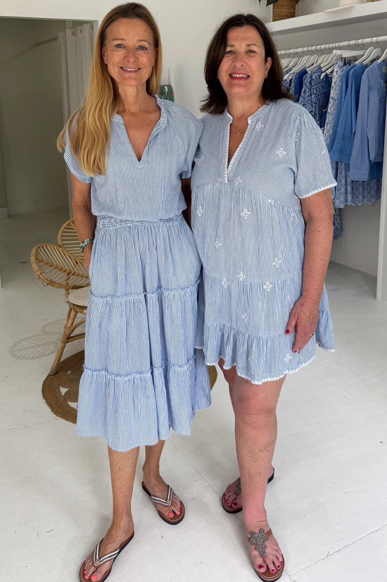 India Embroidered Organic Cotton Dress | Stripe Blue/White - Image 7