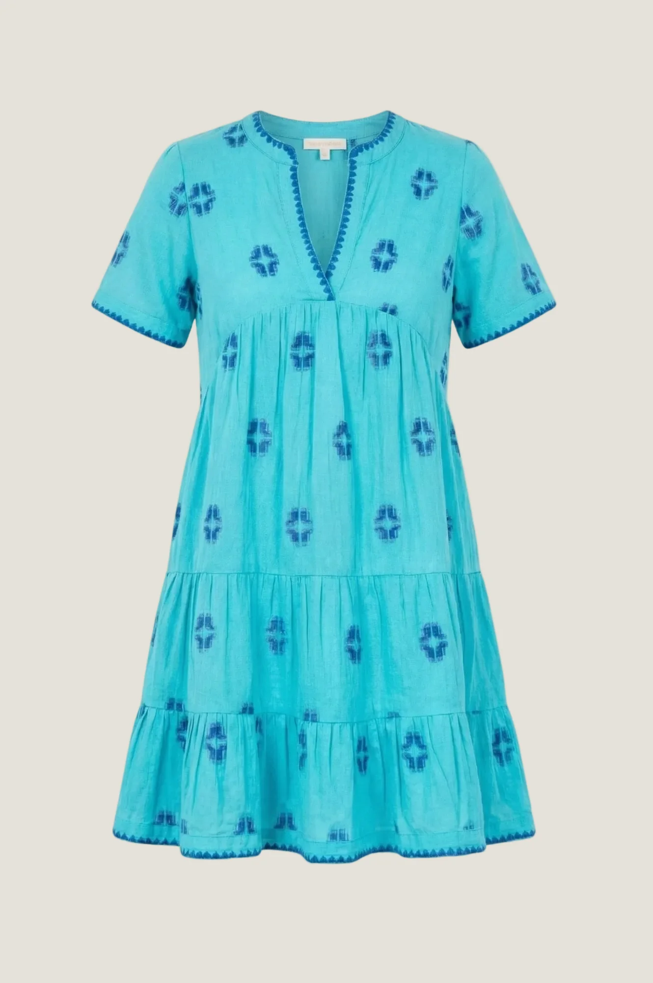 India Embroidered Organic Cotton Dress | Turquoise/Cobalt - Image 6
