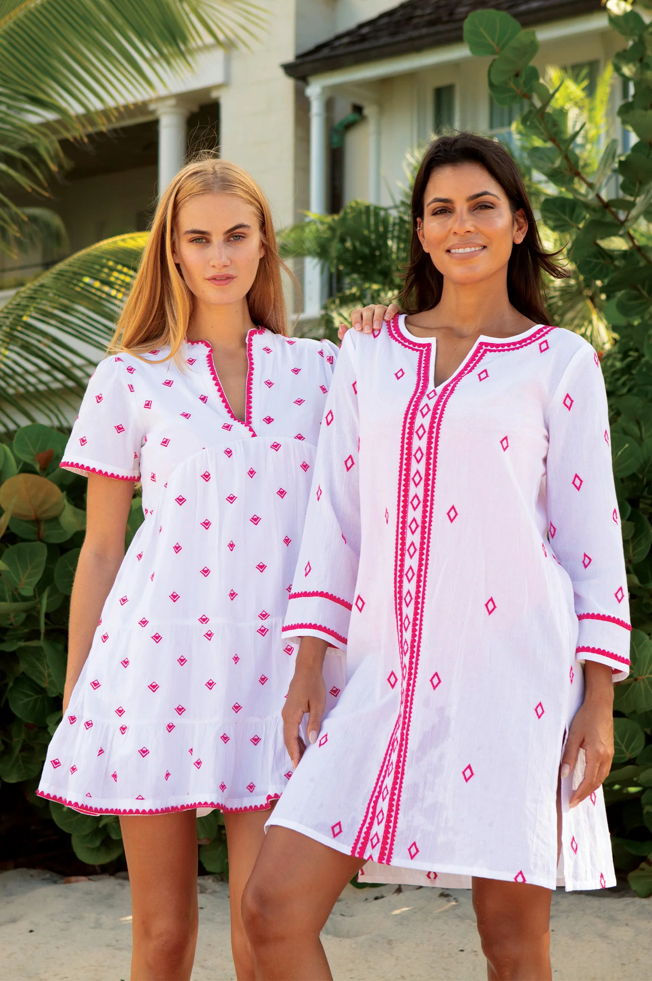 India Embroidered Organic Cotton Dress | White/Pink - Image 7