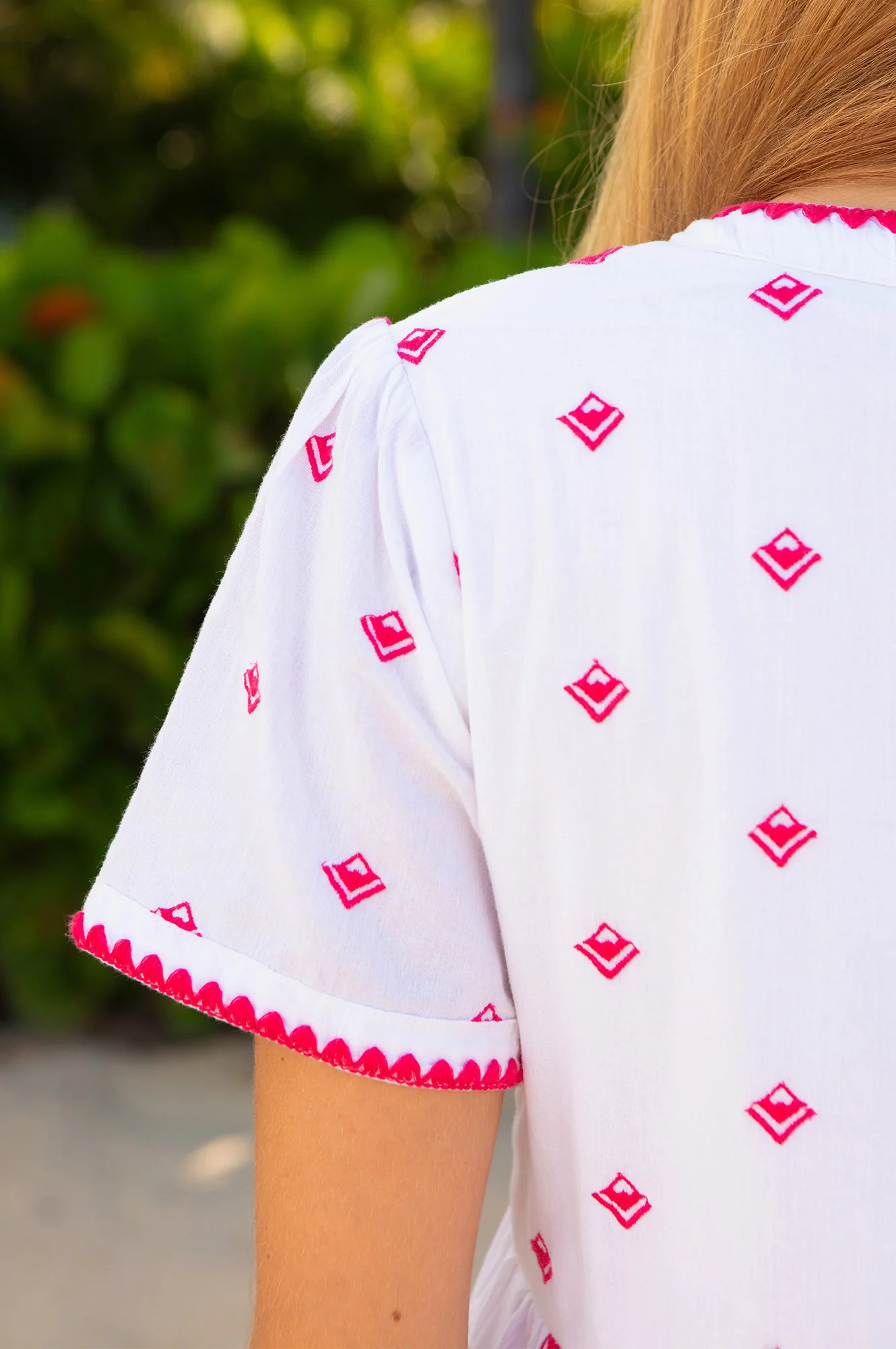 India Embroidered Organic Cotton Dress | White/Pink - Image 8