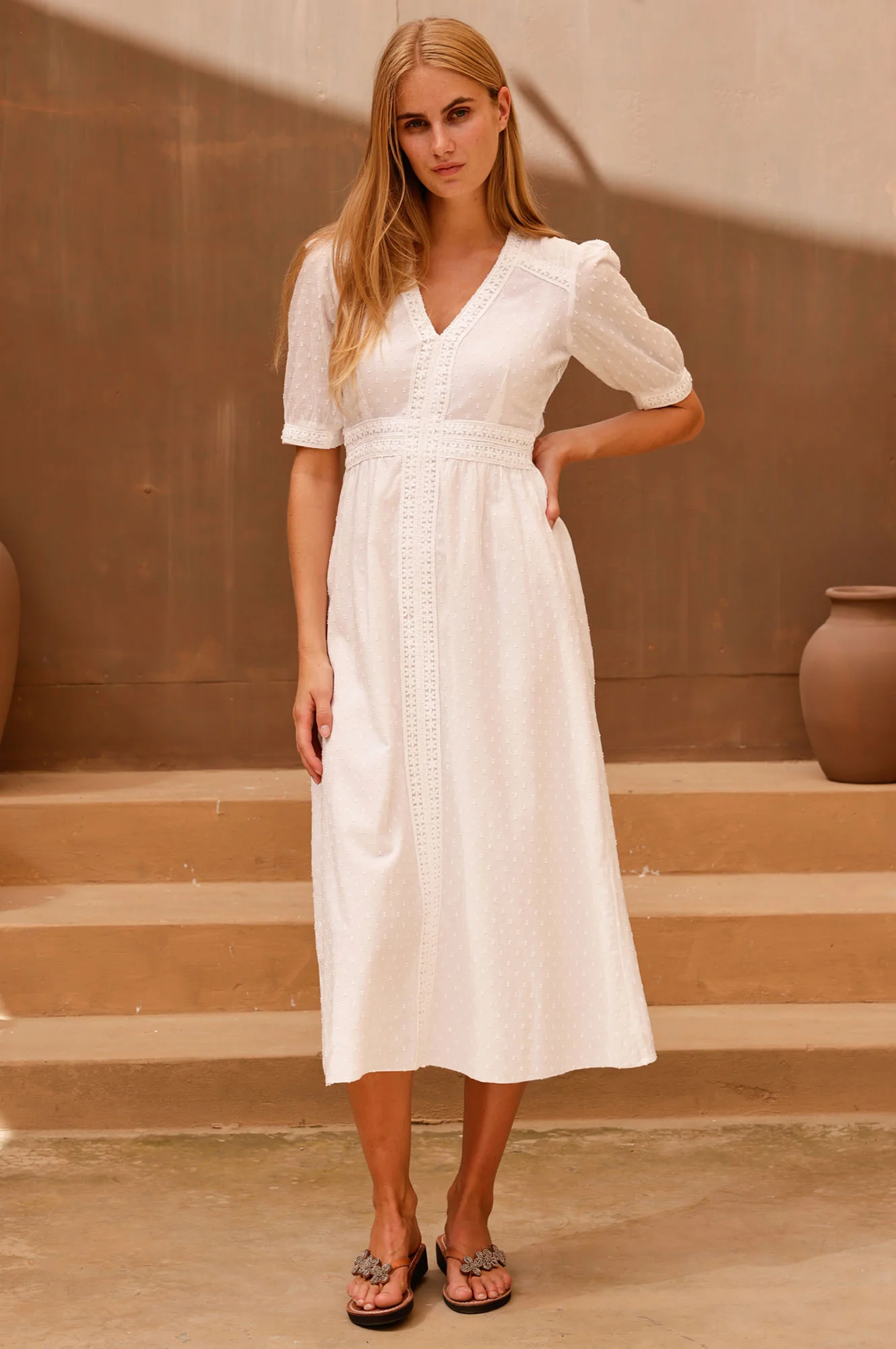 Iris Organic Cotton Dobby Dress | White - Image 4
