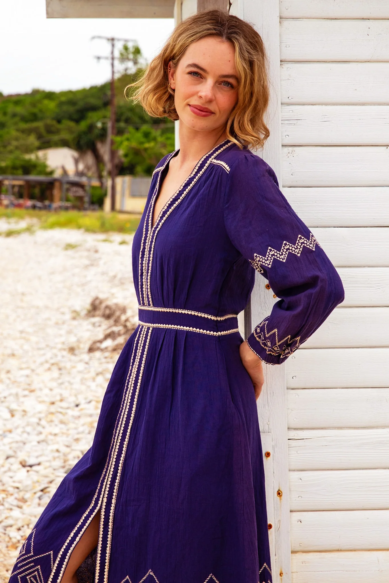 Jamila Embroidered Dress | Navy/Gold - Image 4
