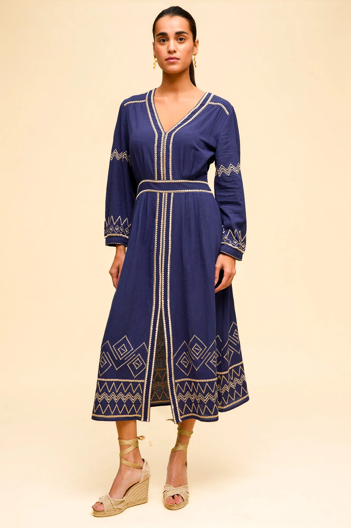 Jamila Embroidered Dress | Navy/Gold - Image 6