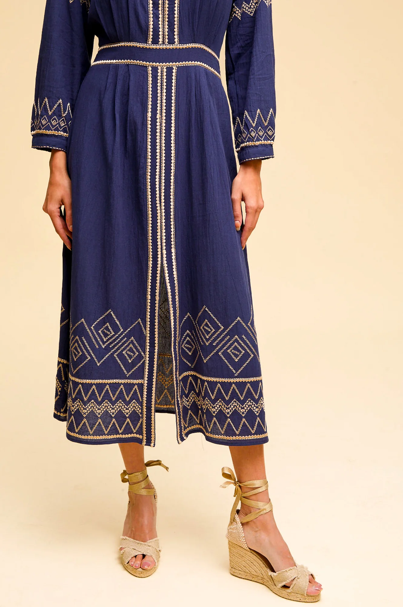 Jamila Embroidered Dress | Navy/Gold - Image 8