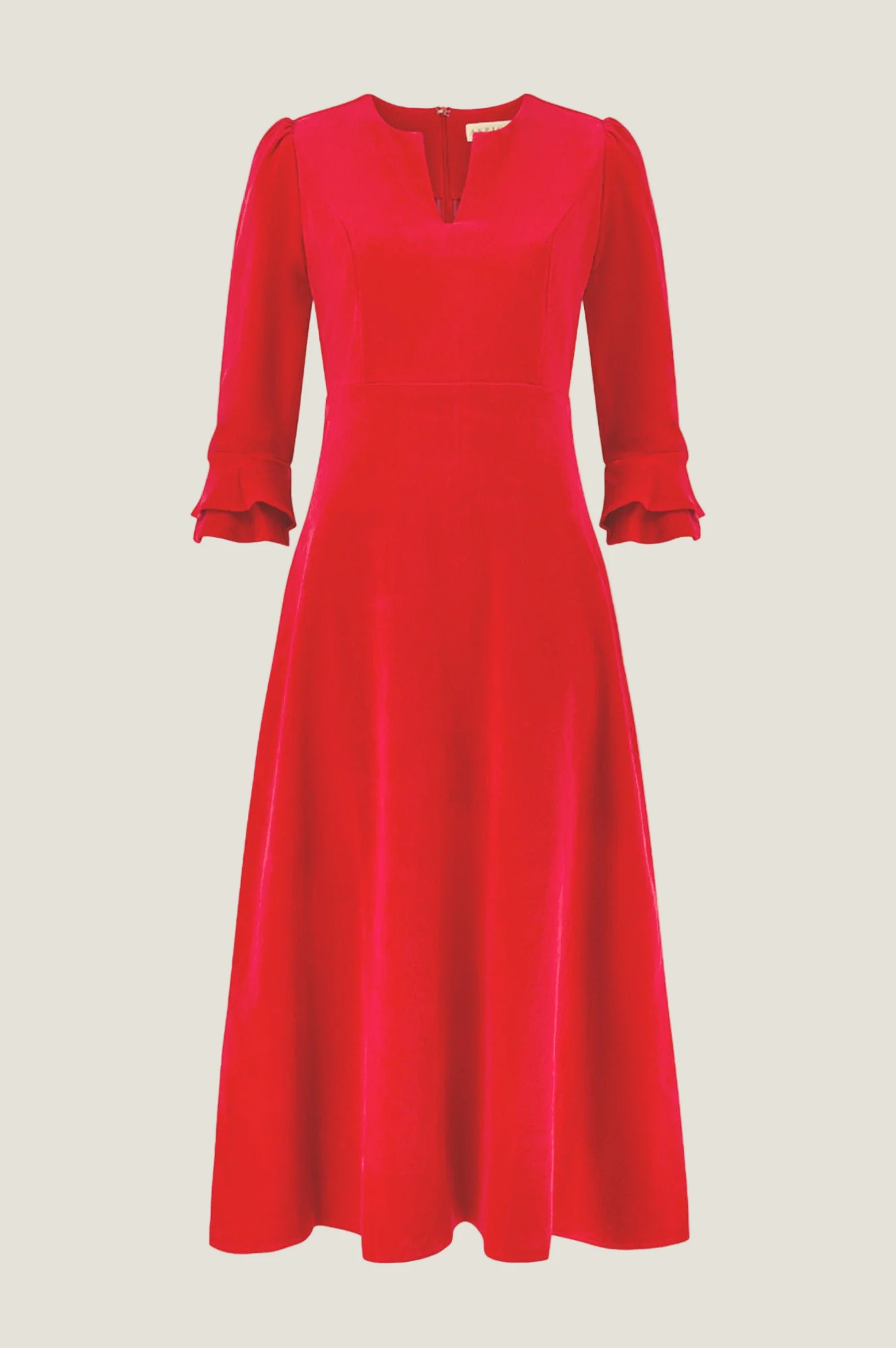 Jocelyn V-Neck 3/4 Sleeve Stretch Corduroy Dress | Red - Image 7