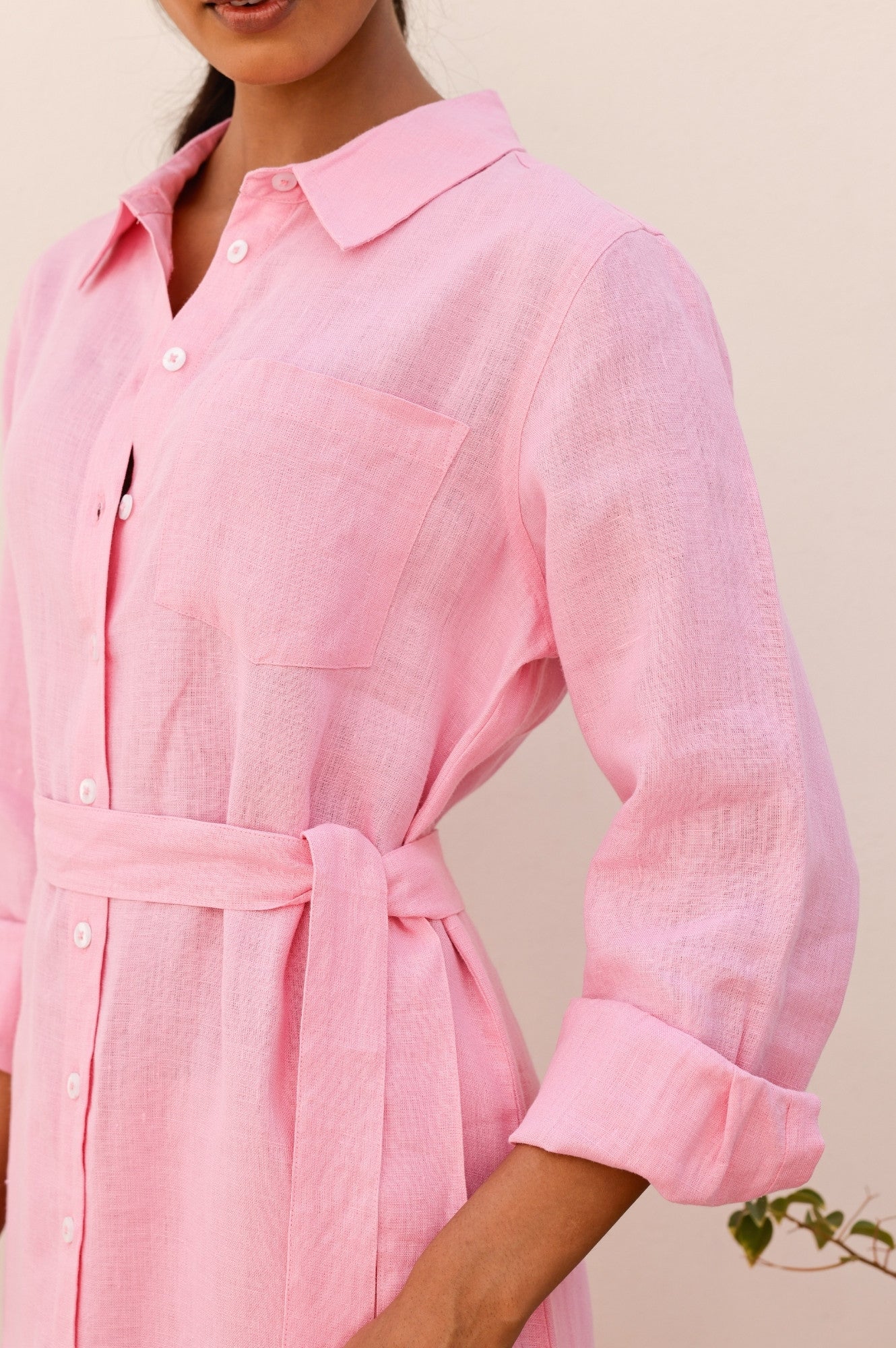 Kelly Linen Shirt Dress | Baby Pink - Image 2