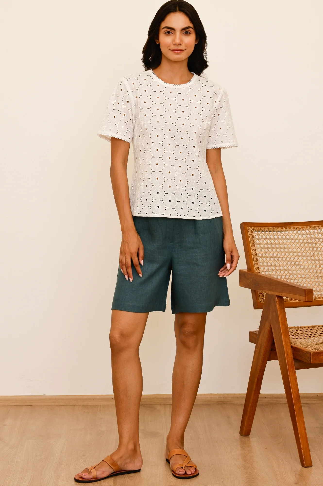 Linen Bermuda Shorts | Teal - Image 2