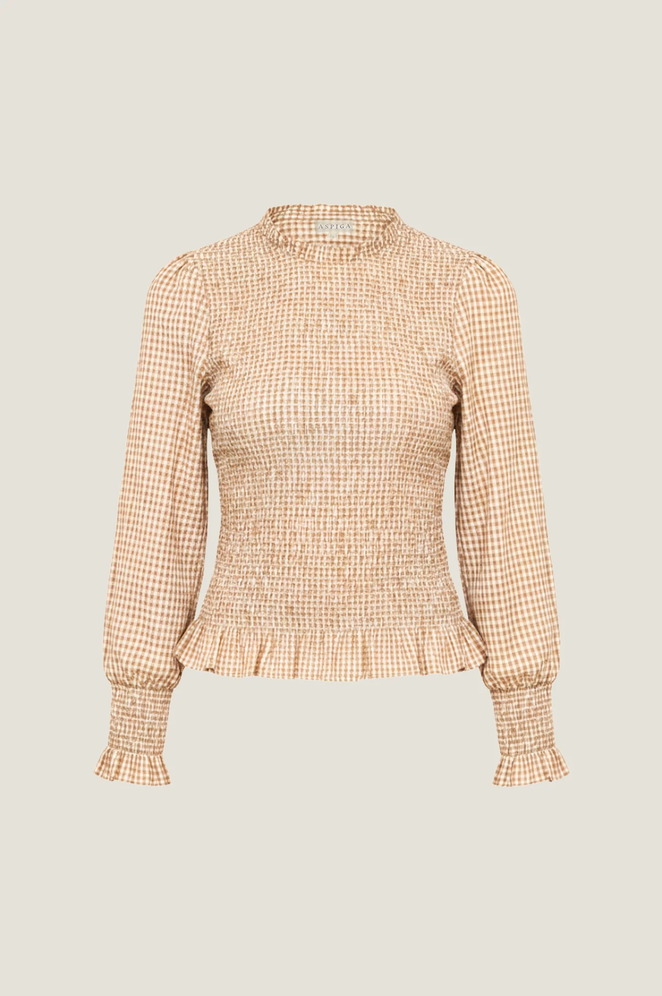Liyana Seercucker Smocked Top | Brown/White - Image 6