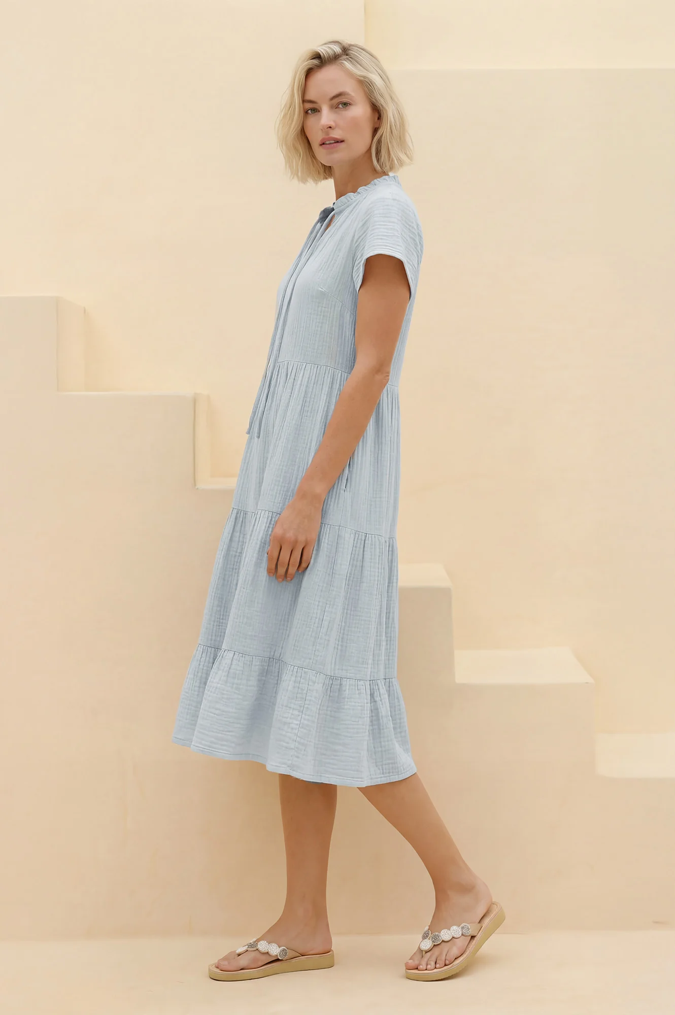 Lois Organic Cotton Cheesecloth Dress | Sky Blue - Image 3