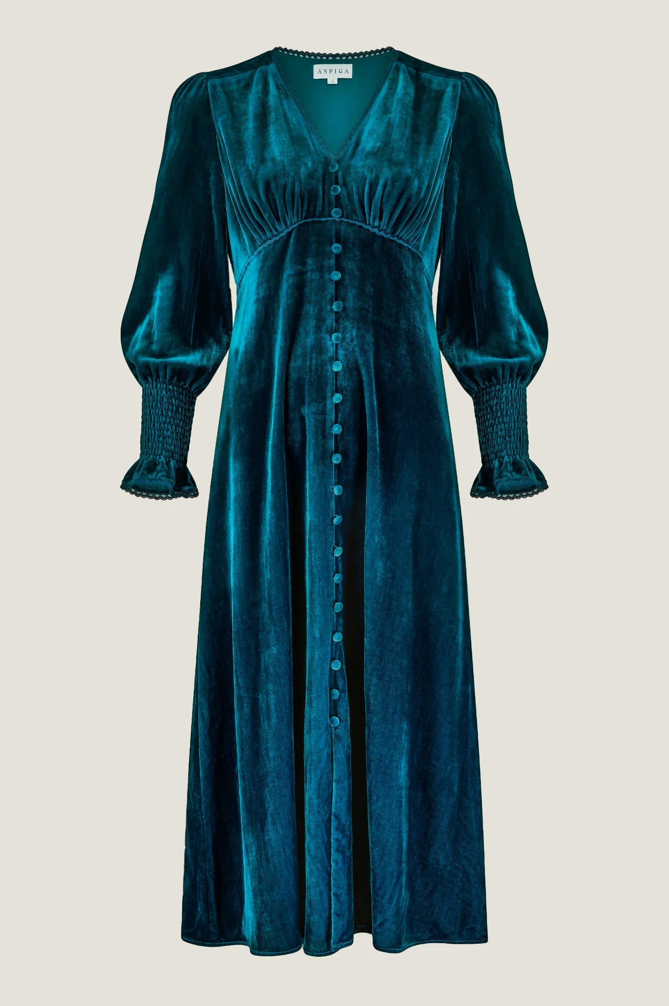 Sally Anne Velvet Long Sleeve Dress | Teal - Image 7