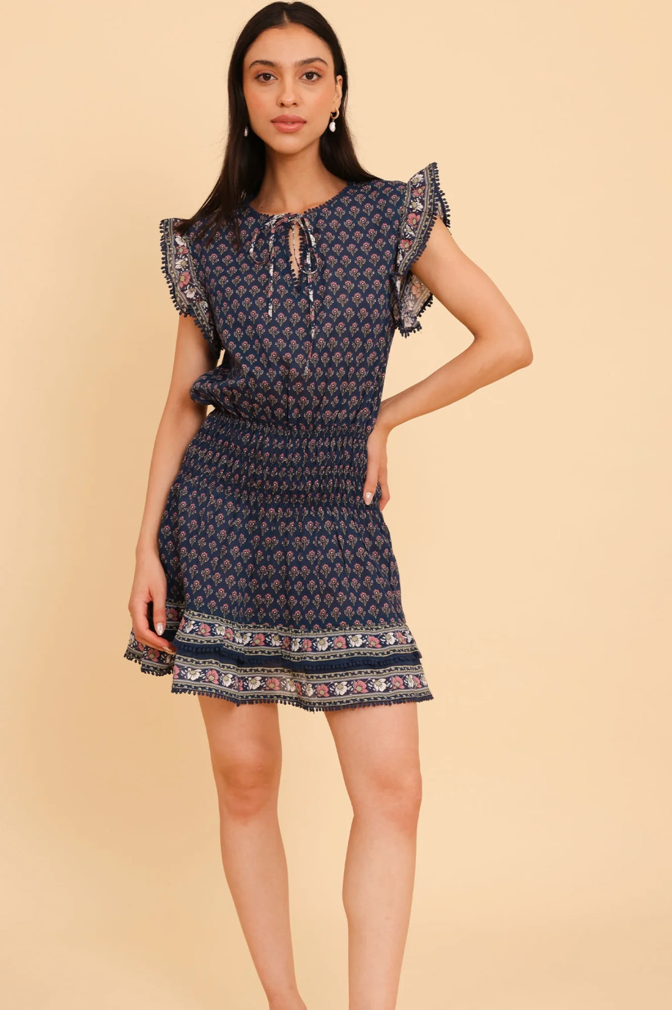 Macy Mini Organic Cotton Dress | Navy/Pink - Image 4