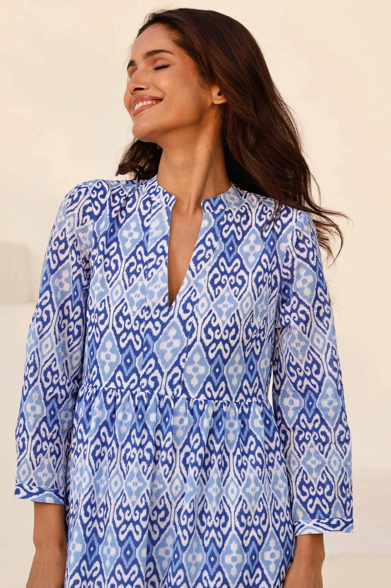 Mara Organic Cotton Dress | Mara Ikat White/Blue - Image 5