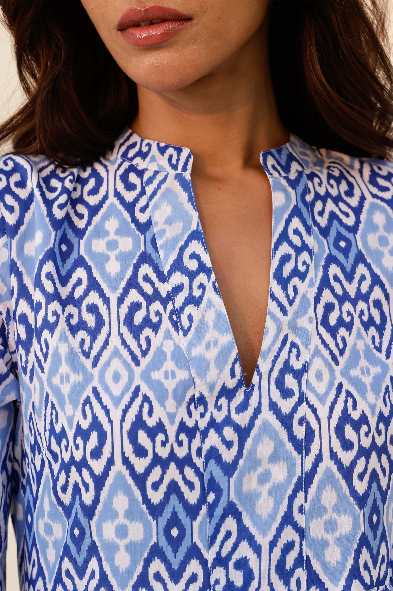 Mara Organic Cotton Dress | Mara Ikat White/Blue - Image 6