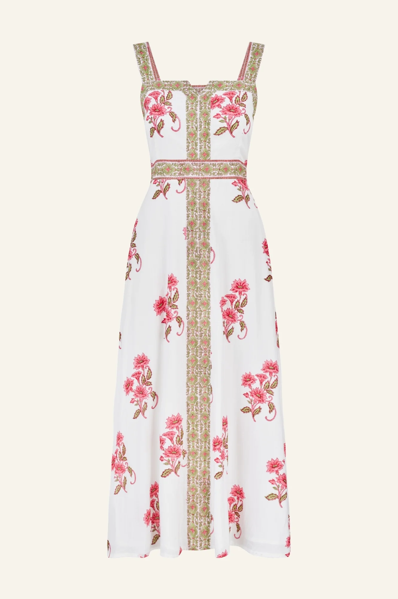 Margaritte Block Print Organic Cotton Dress | Pink/Green - Image 9