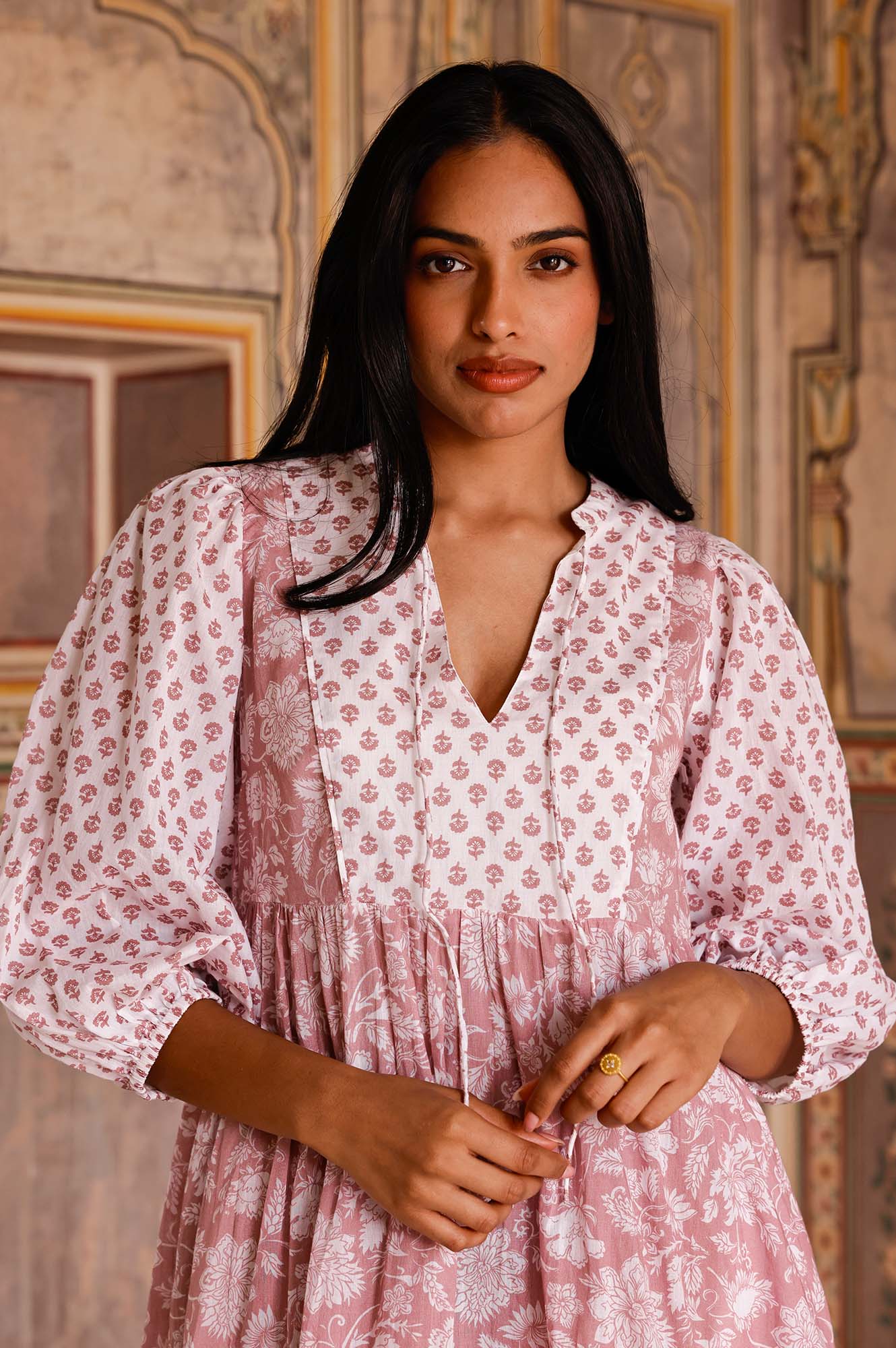 Marina Organic Cotton Print Mix Dress | Blossom Print Dusty Pink/White - Image 6