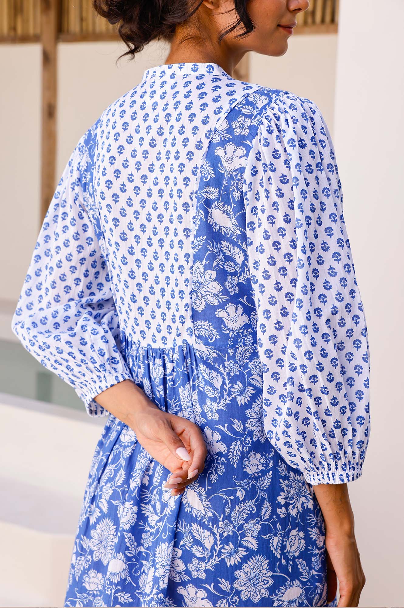 Martha Organic Cotton Print Mix Dress | Cobalt/White - Image 4