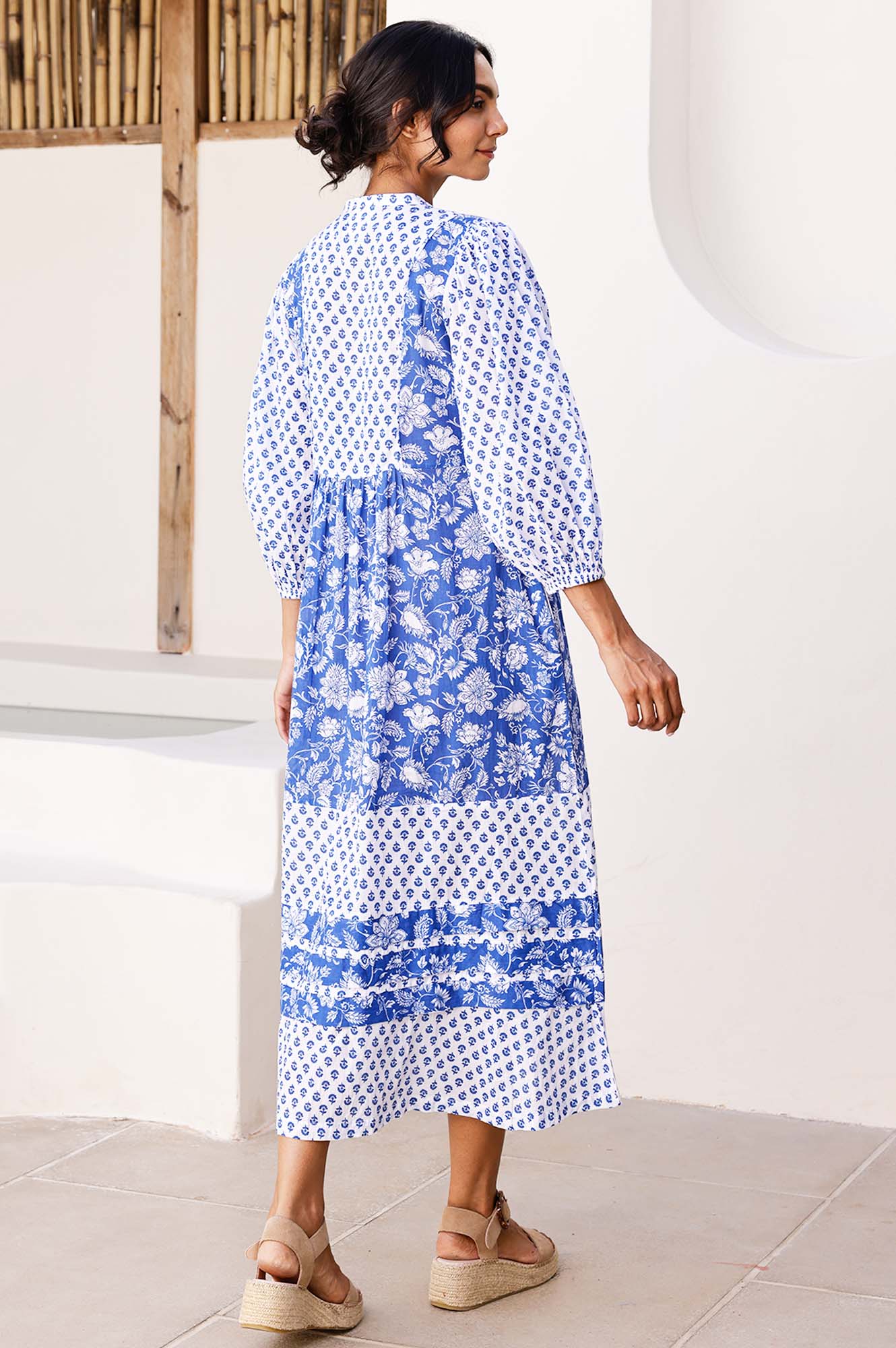 Martha Organic Cotton Print Mix Dress | Cobalt/White - Image 5