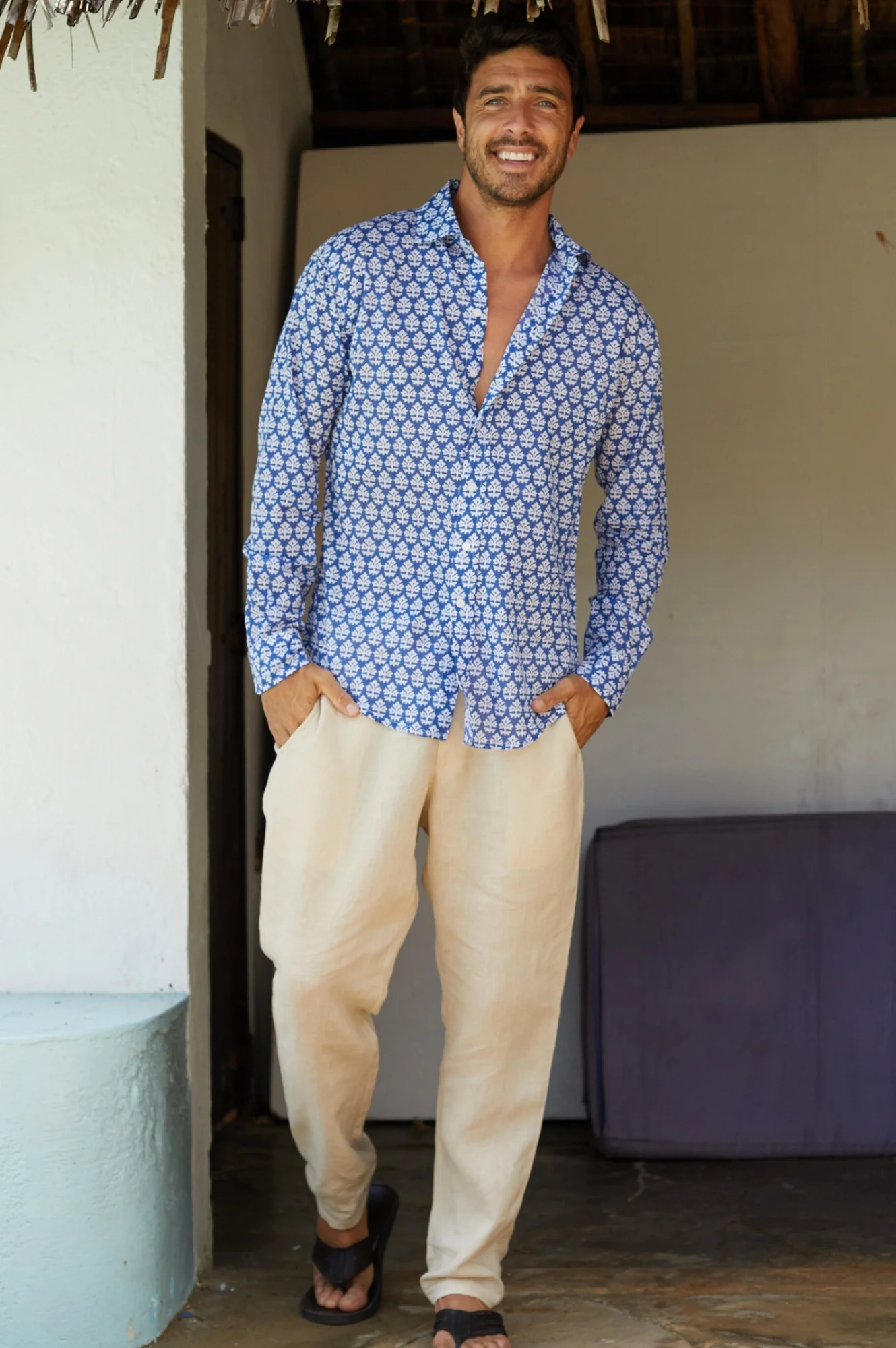 Men's Organic Cotton Shirt | Batik Blue/White - Image 8