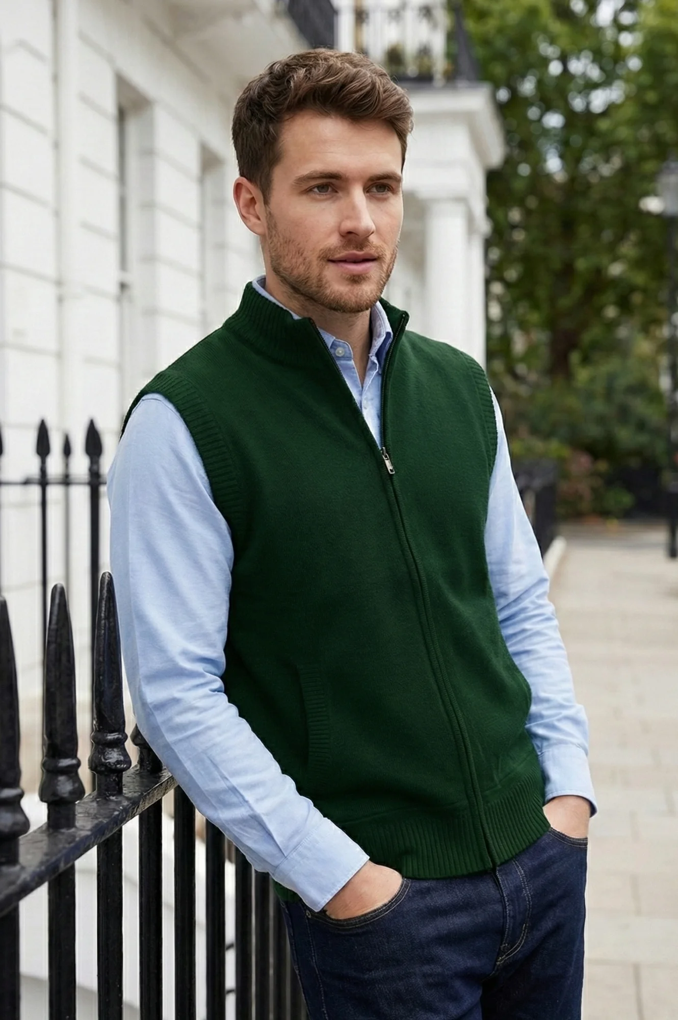 Men's Merino Wool Gilet | Bottle Green - Image 4
