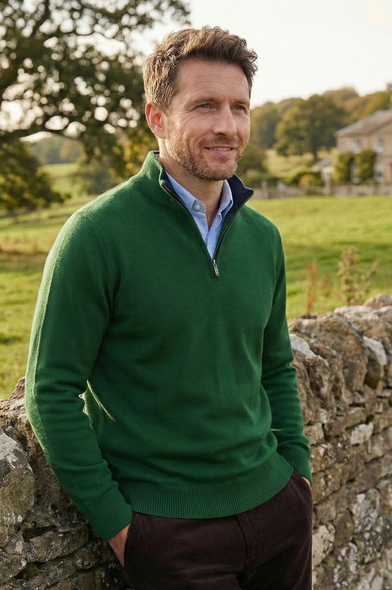 Men's Merino Wool Quarter Zip | Bright Green