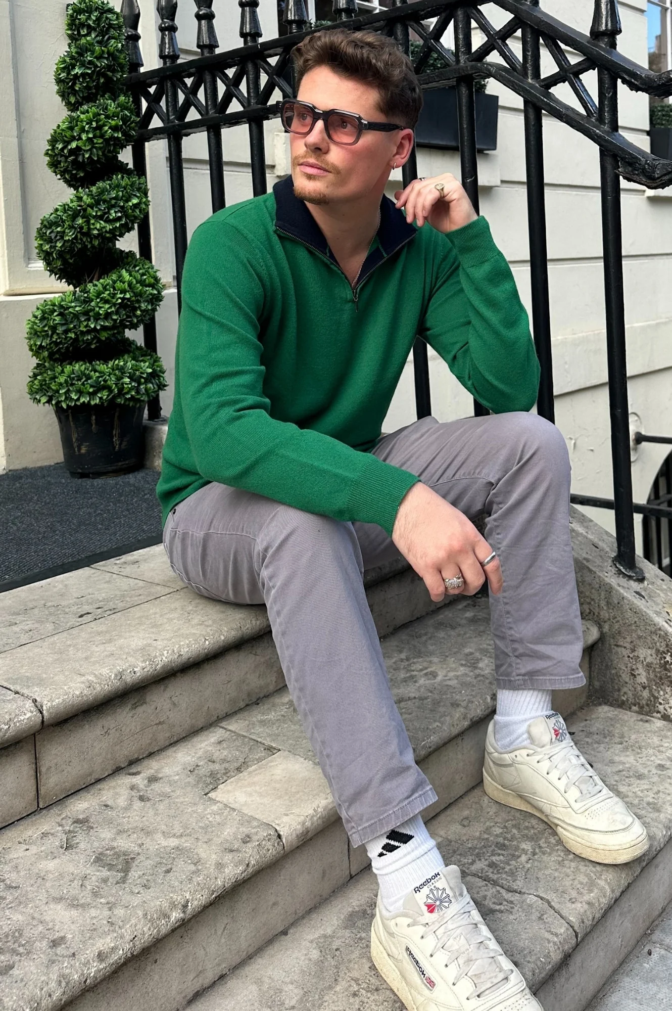 Men's Merino Wool Quarter Zip | Bright Green - Image 3