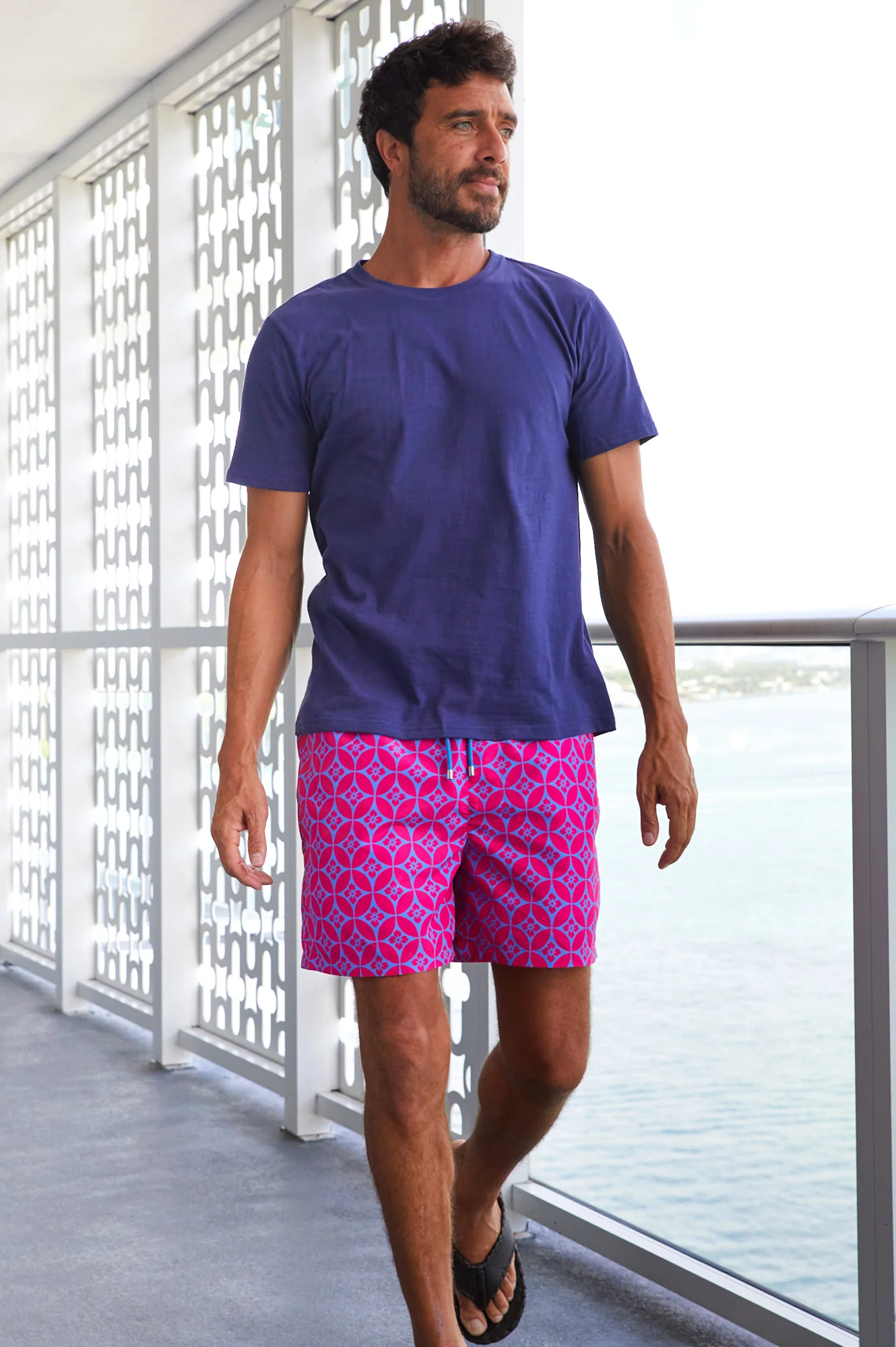 Men's Recycled Swim Shorts | Geo Pink/Blue - Image 3
