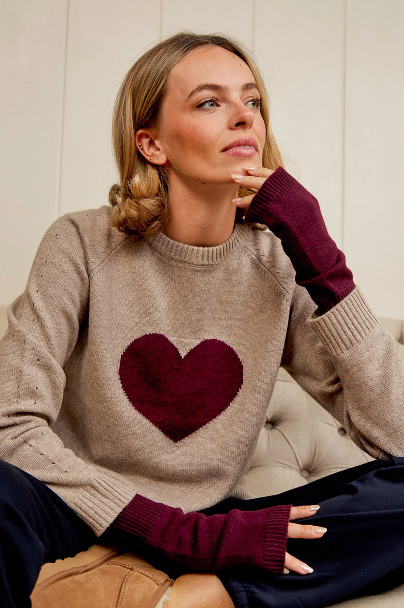 Merino Wool Fingerless Gloves | Wine - Image 5