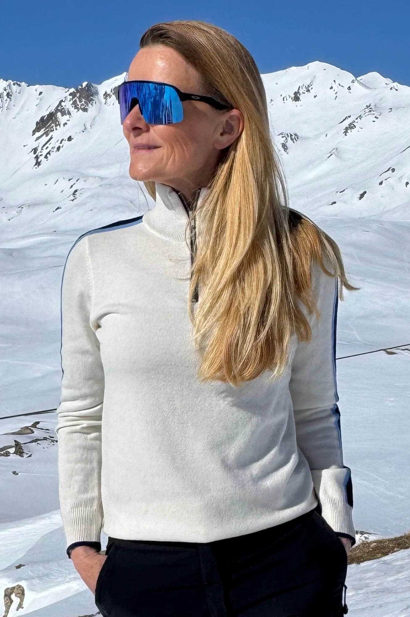 Merino Wool Overarm Stripe Quarter Zip Jumper | Cream/Navy/Blue - Image 3