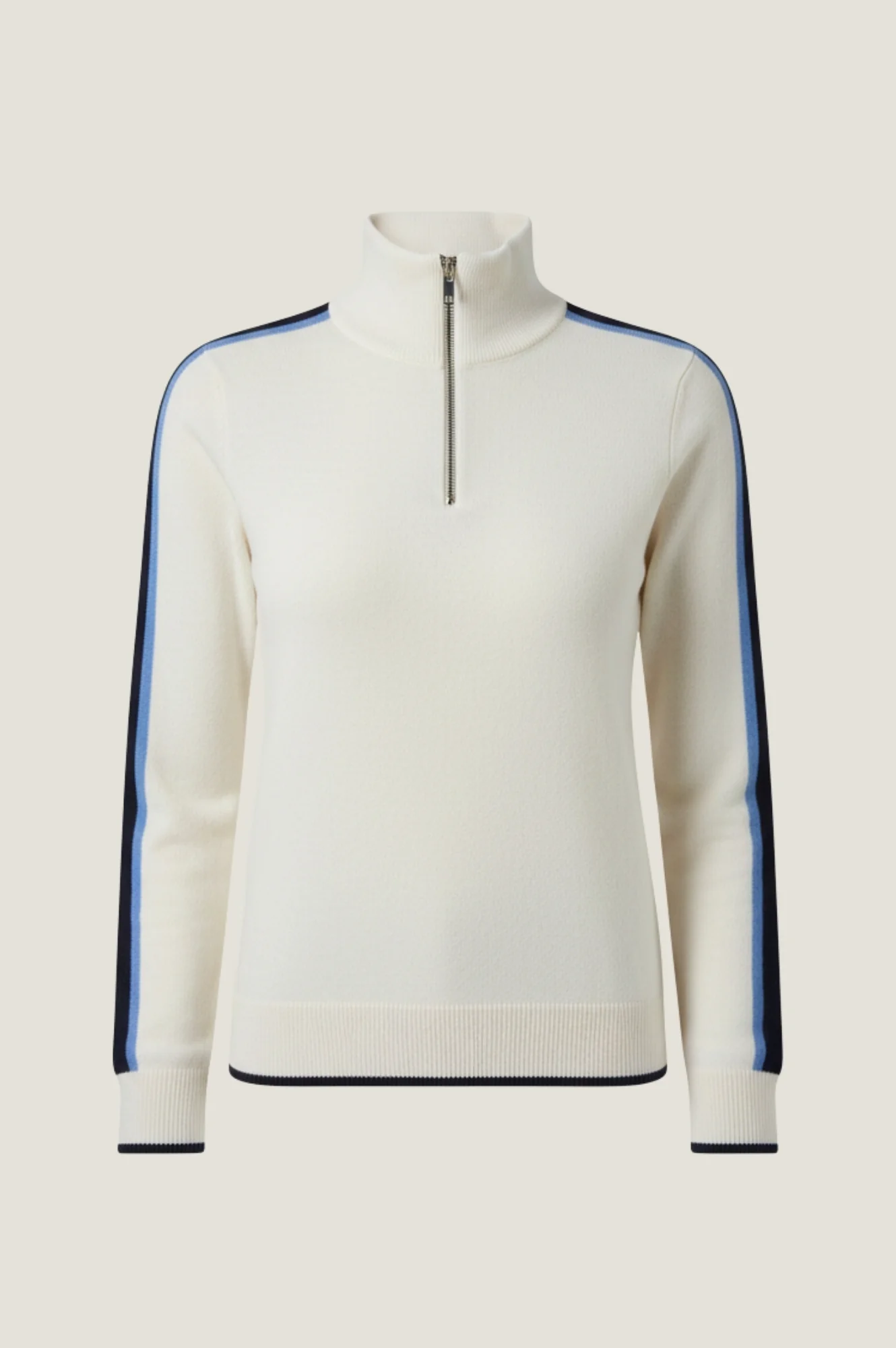 Merino Wool Overarm Stripe Quarter Zip Jumper | Cream/Navy/Blue - Image 6