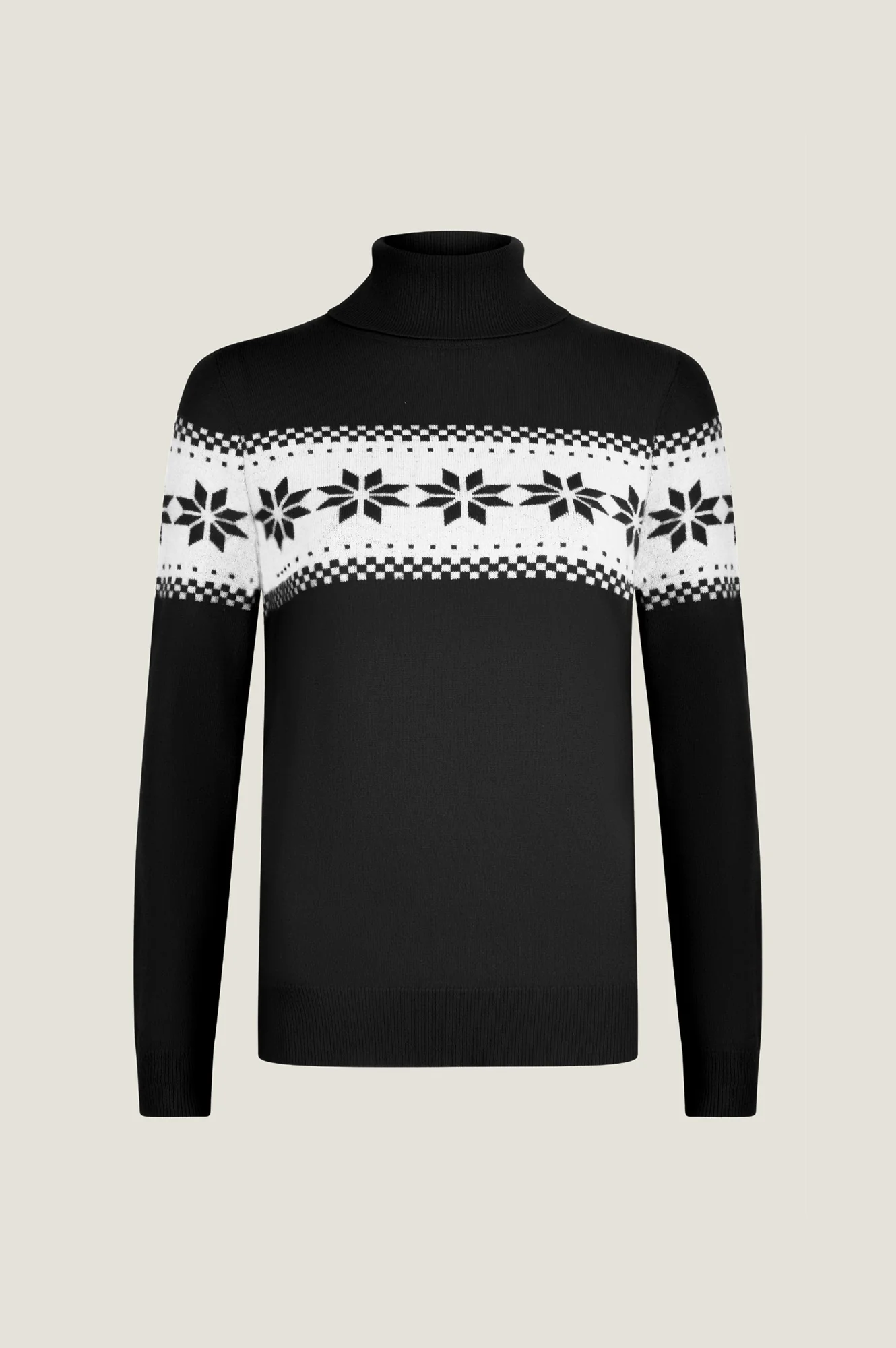 Merino Wool Snowflake Fairisle Polo Neck Jumper | Black/Cream - Image 8