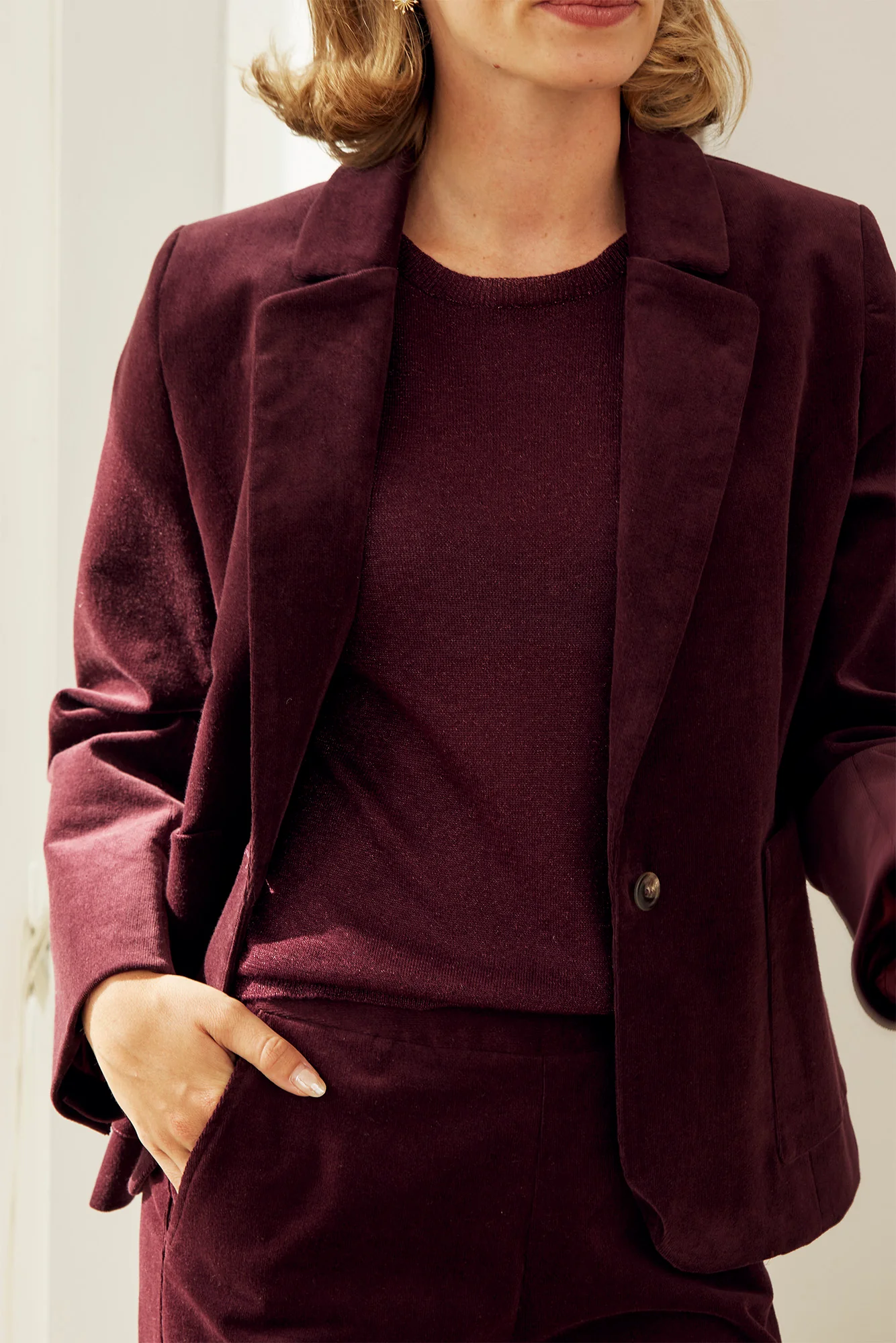 Metallic Knit Angel Sleeve T-Shirt | Burgundy - Image 5