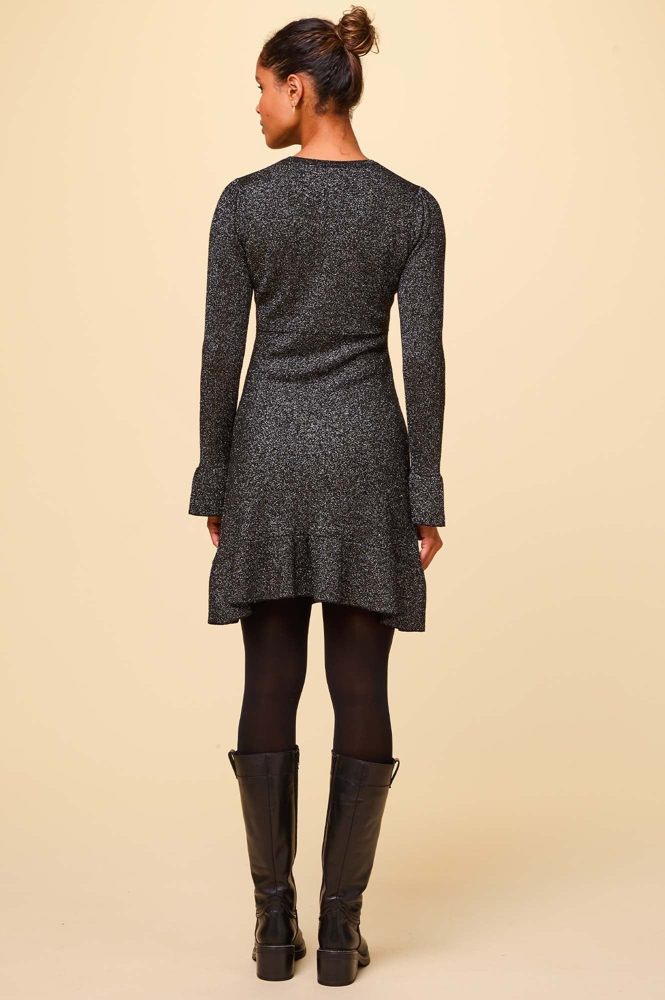 Metallic Knit Short Dress | Black/Gold - Image 7