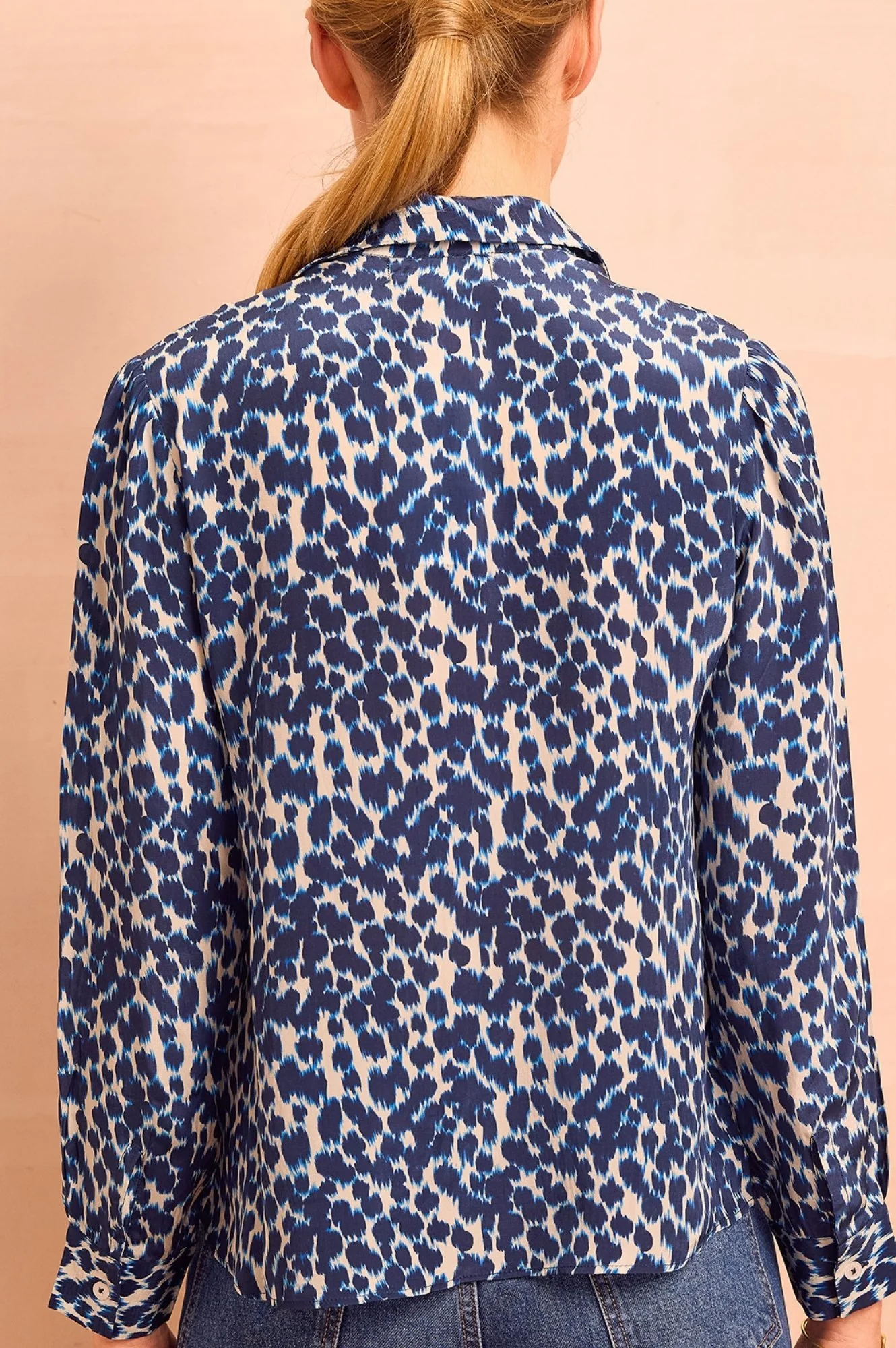 Milena Viscose Crepe Printed Shirt | Animal Ikat Navy/Cream - Image 9