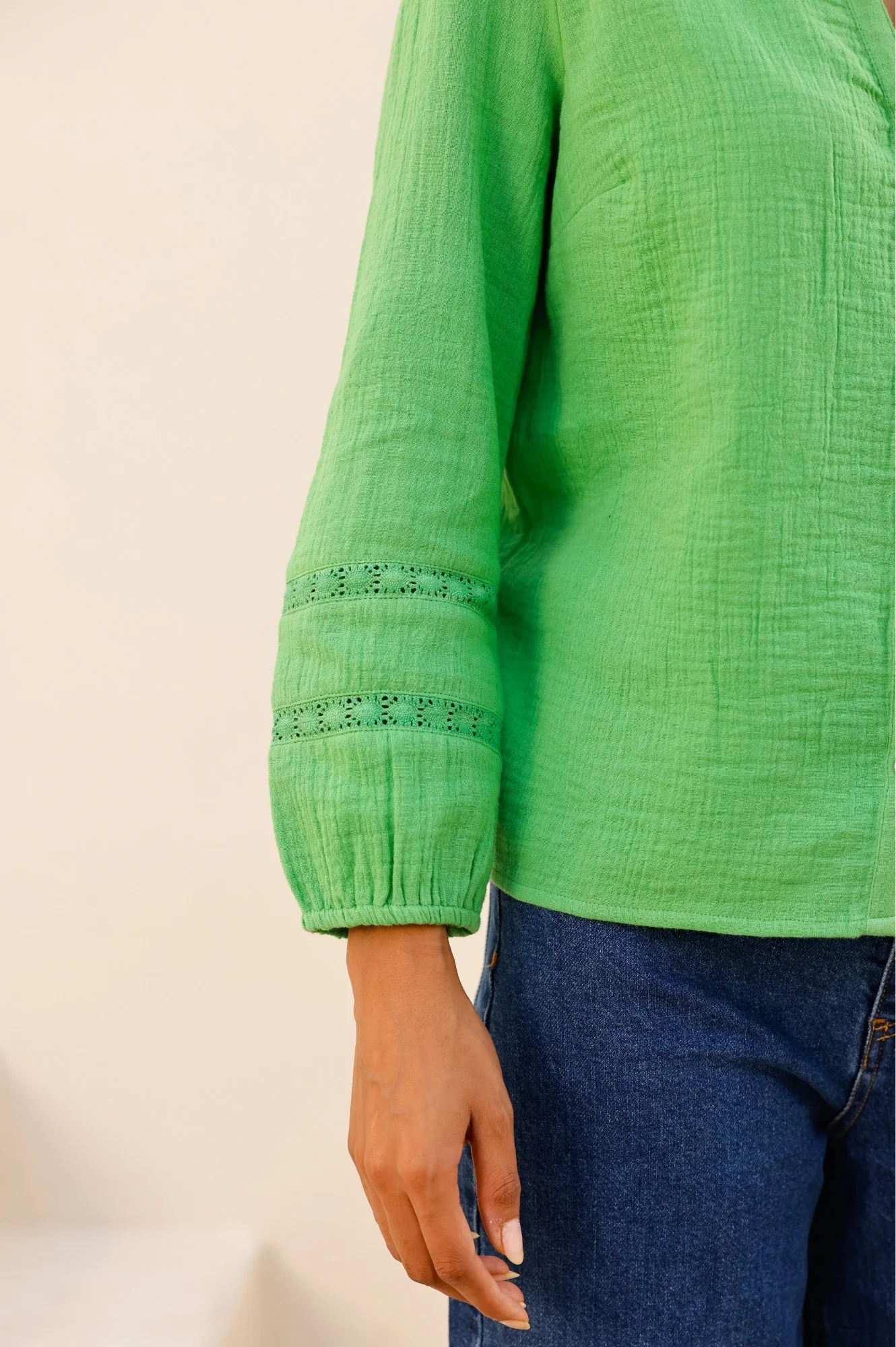 Mina Organic Cotton Cheesecloth Blouse | Green - Image 5