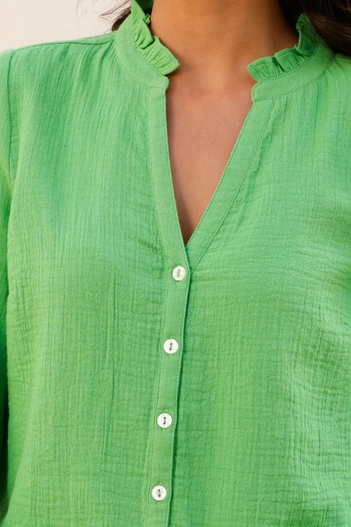 Mina Organic Cotton Cheesecloth Blouse | Green - Image 7