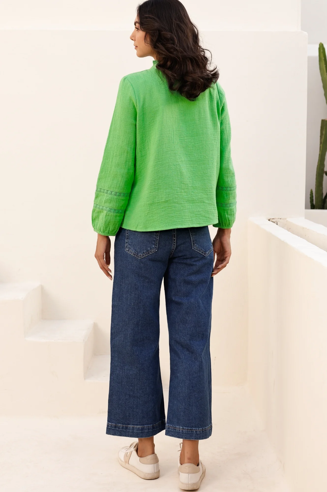 Mina Organic Cotton Cheesecloth Blouse | Green - Image 9