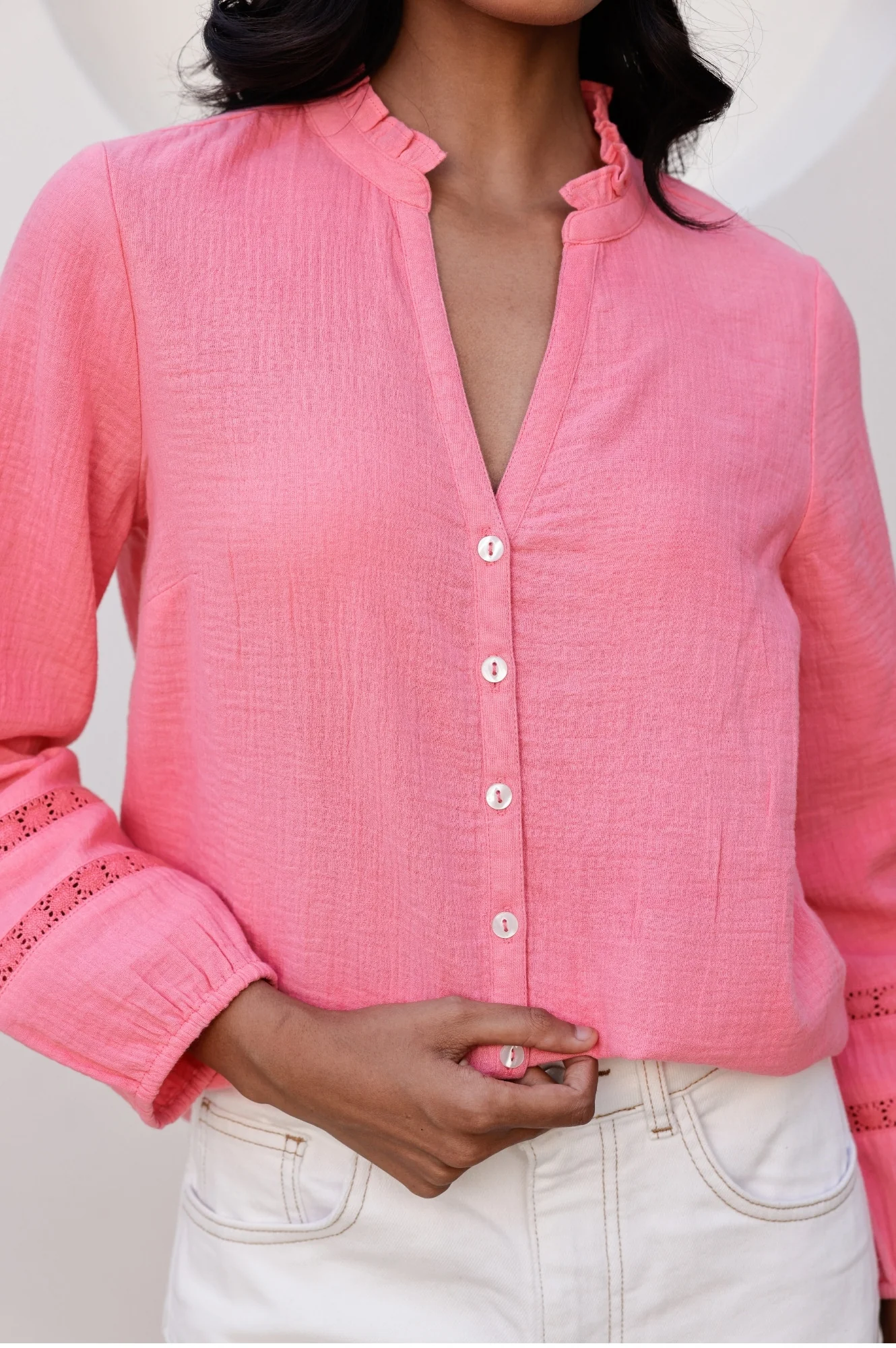 Mina Organic Cotton Cheesecloth Blouse | Pink Lemonade - Image 2