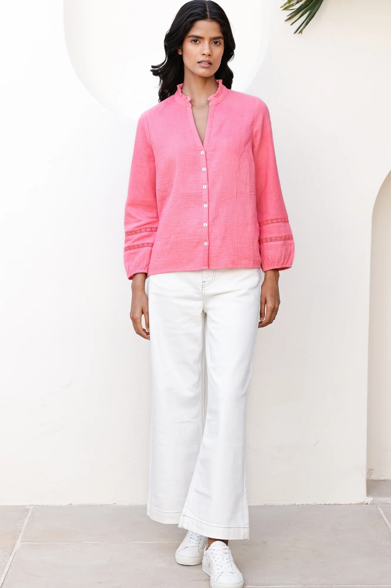 Mina Organic Cotton Cheesecloth Blouse | Pink Lemonade - Image 5