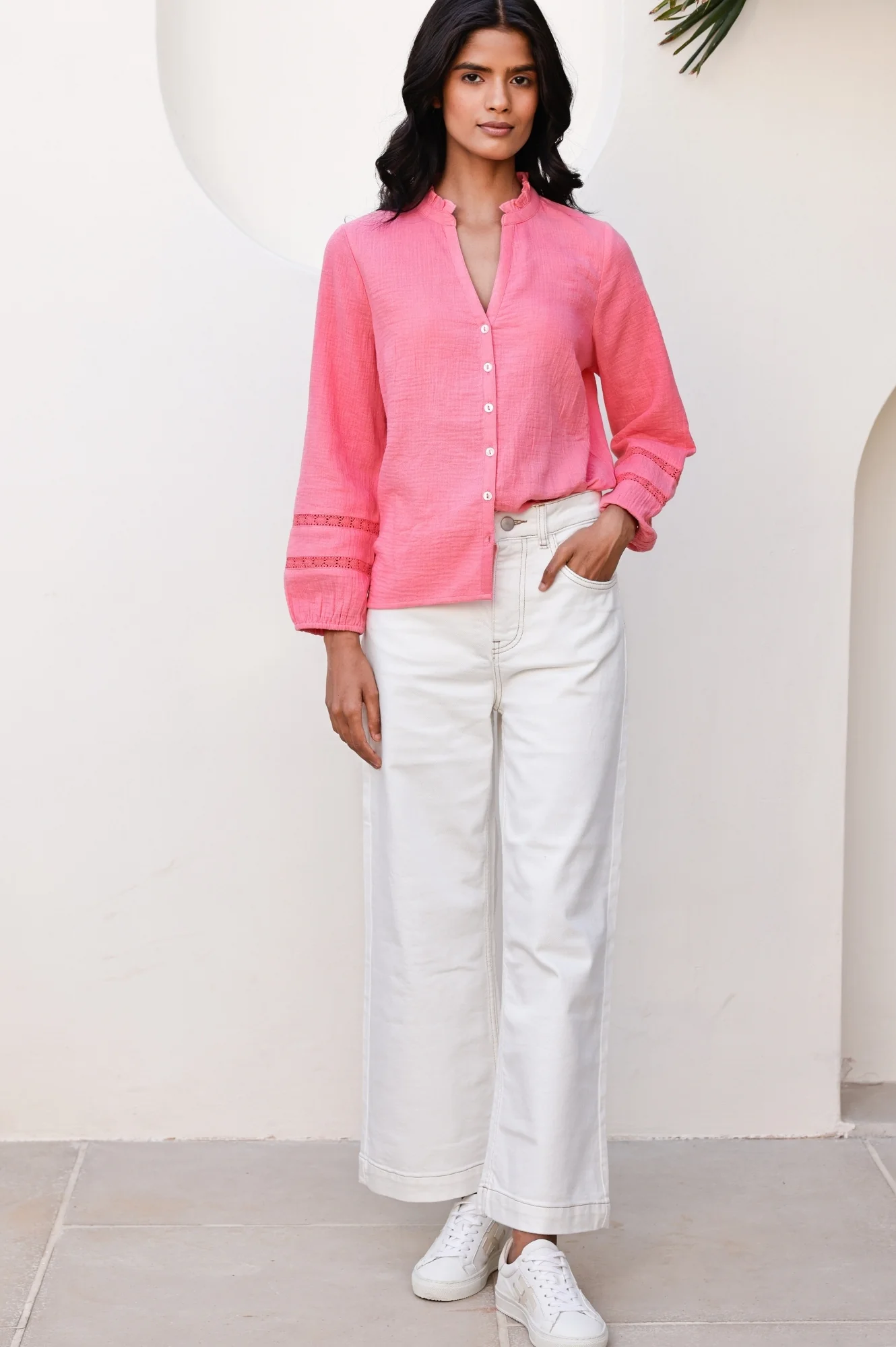 Mina Organic Cotton Cheesecloth Blouse | Pink Lemonade - Image 6