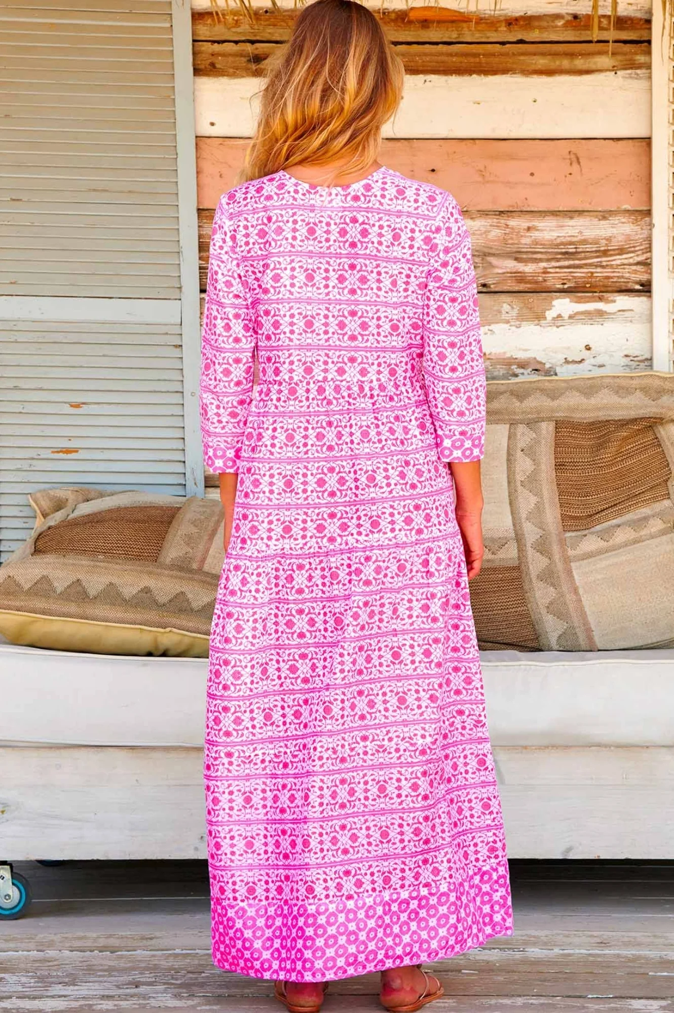 Mykonos Organic Cotton Maxi Beach Dress | White/Pink - Image 6