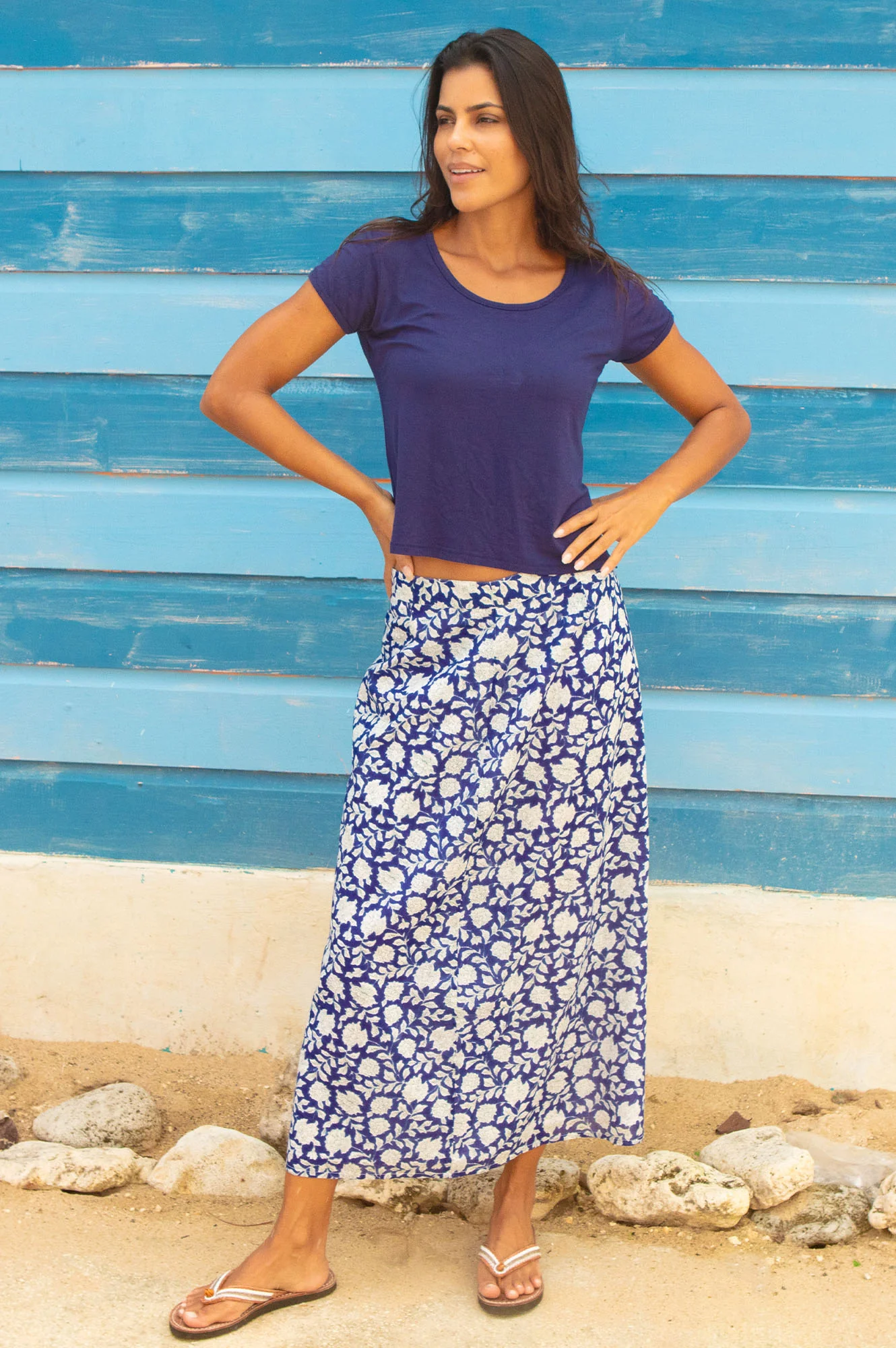 Neve A-line Organic Cotton Skirt | Navy/White - Image 3