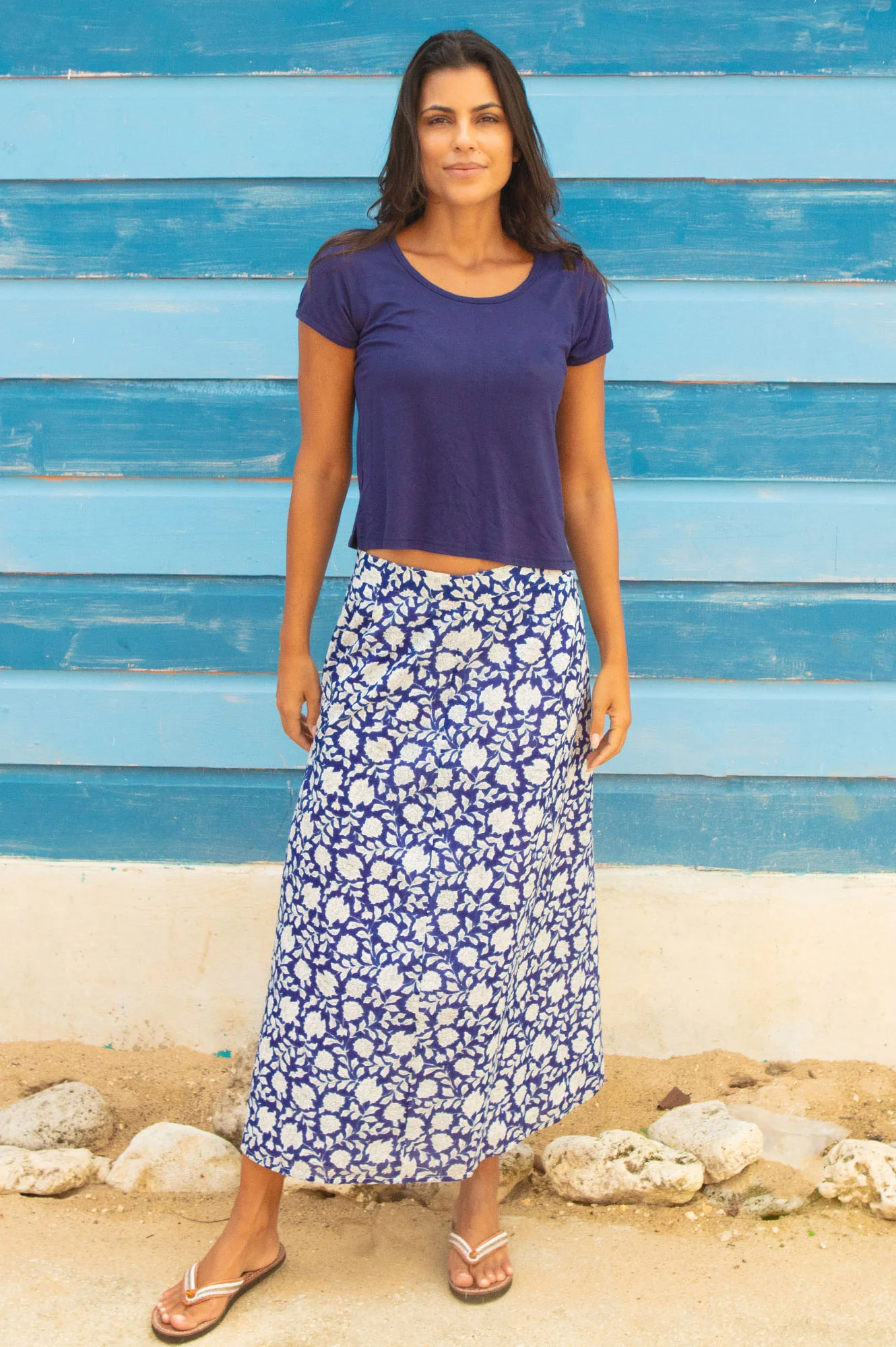 Neve A-line Organic Cotton Skirt | Navy/White - Image 4