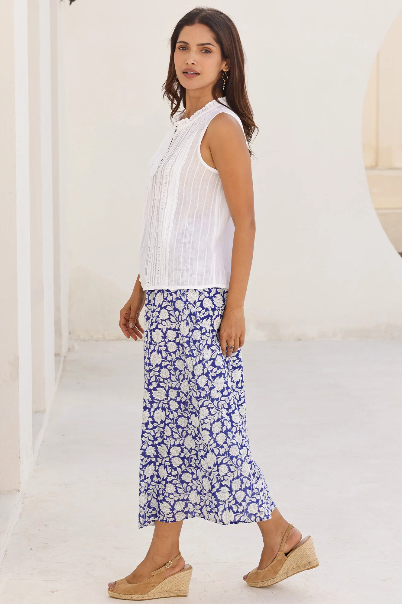 Neve A-line Organic Cotton Skirt | Navy/White - Image 5
