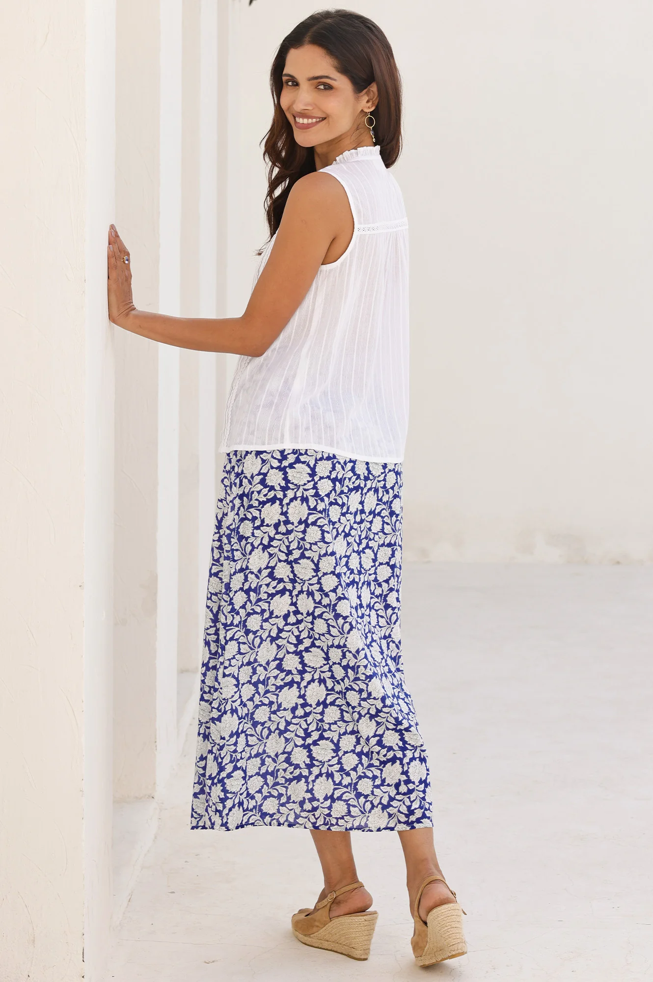Neve A-line Organic Cotton Skirt | Navy/White - Image 7