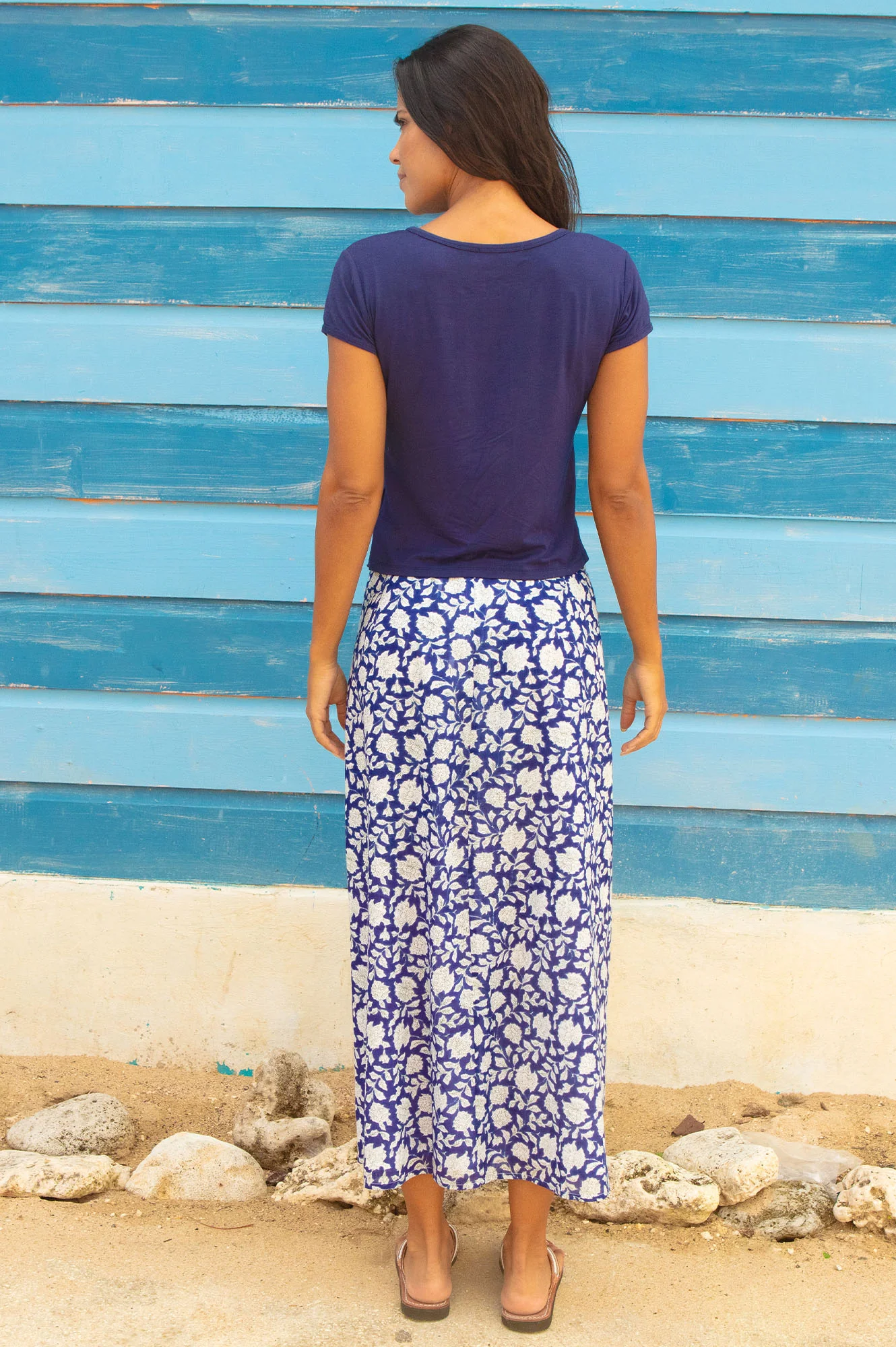 Neve A-line Organic Cotton Skirt | Navy/White - Image 8