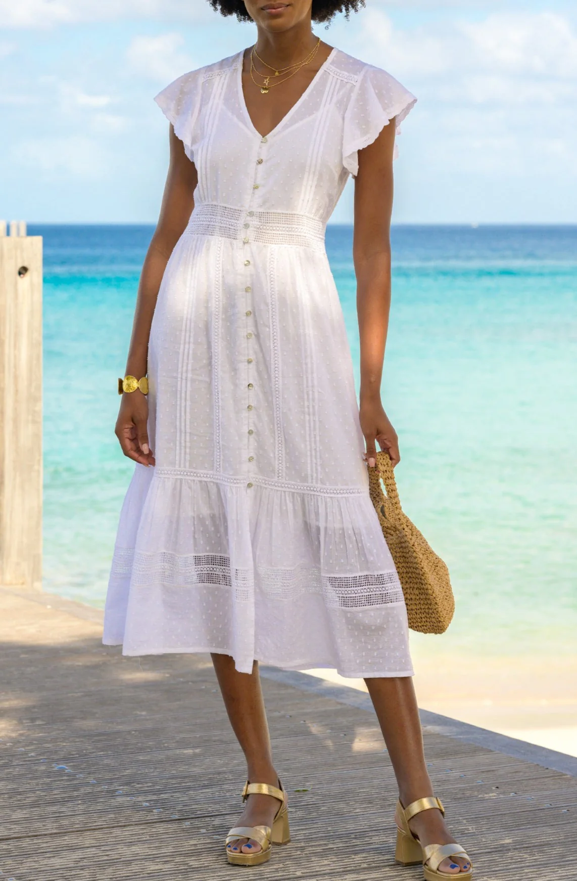 Nyla Beach Midi Dress | White - Image 3