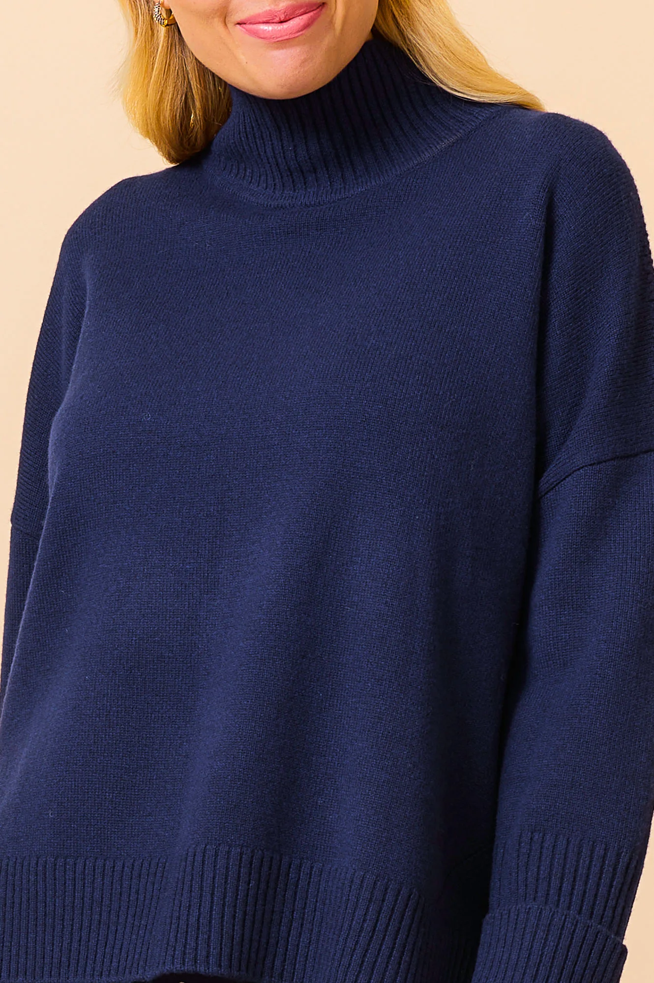 Merino Wool Funnel Neck Jumper | Navy - Image 4