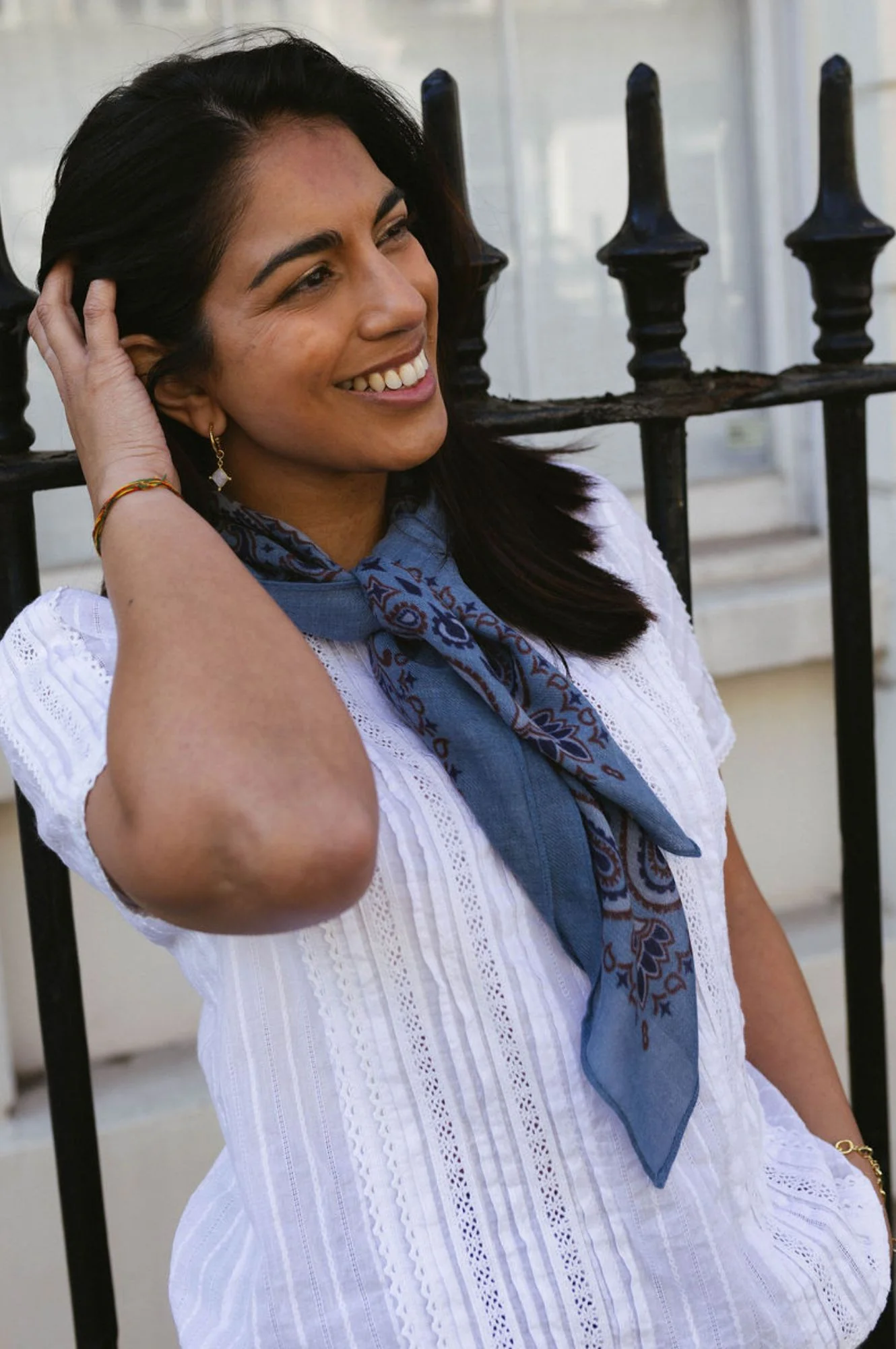 Paisley Print Square scarf | Paisley/Dusty Blue - Image 4